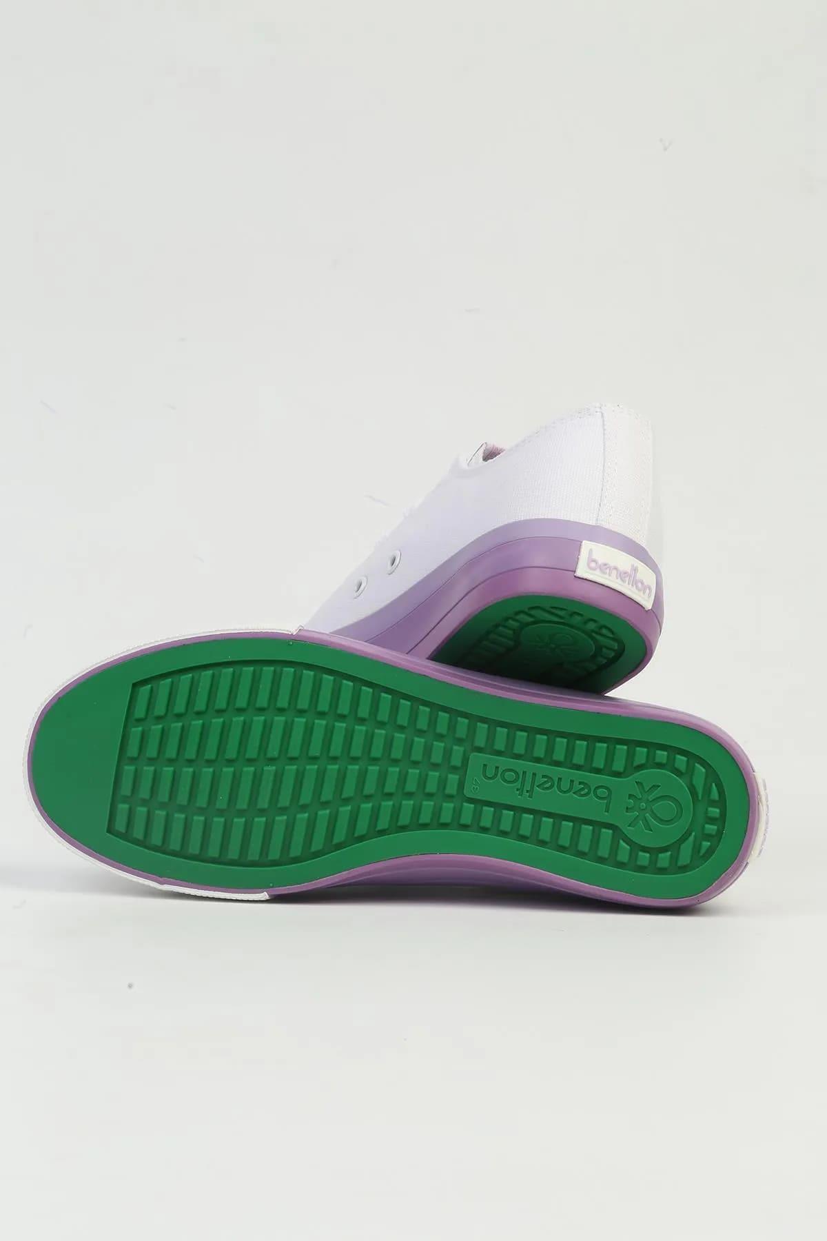 Benetton BNI-10031 İthal Beyaz Lila Kadın Keten Sneaker Spor Ayakkabı v1