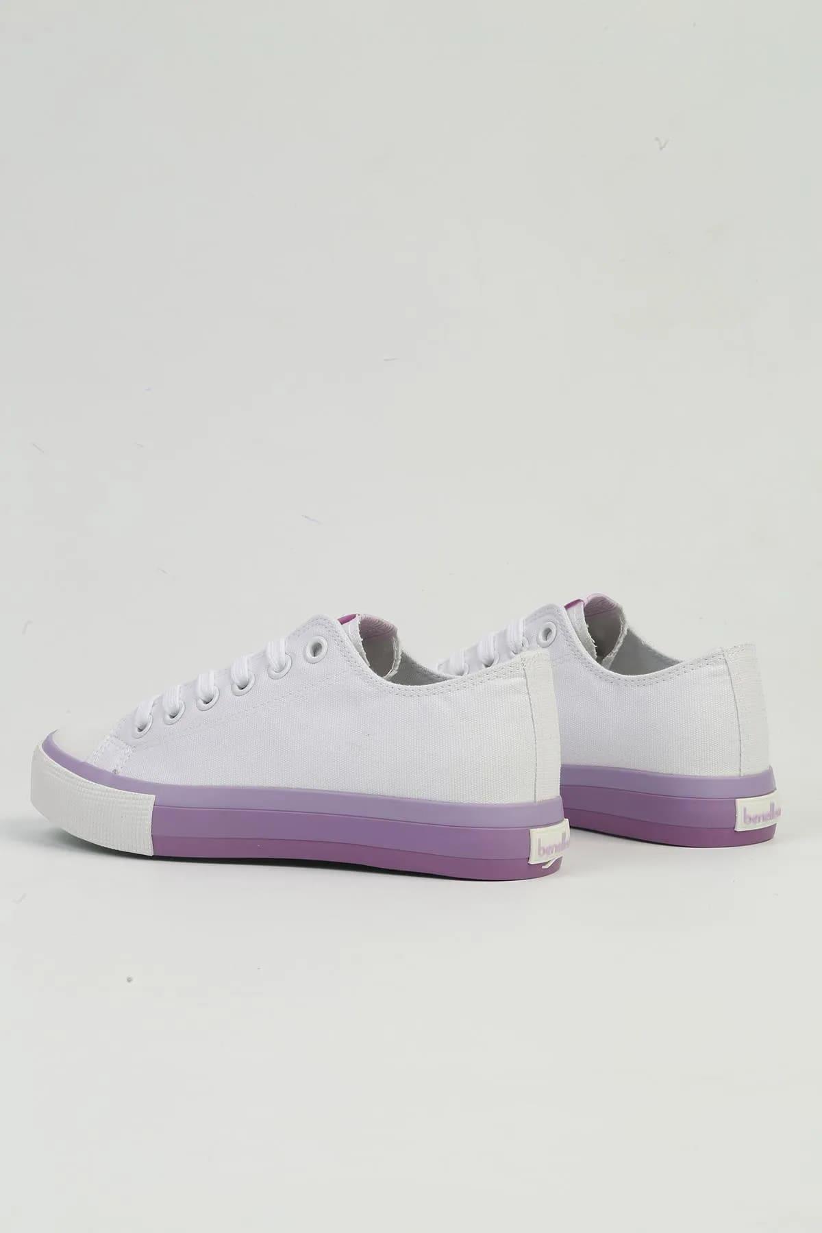 Benetton BNI-10031 İthal Beyaz Lila Kadın Keten Sneaker Spor Ayakkabı v1
