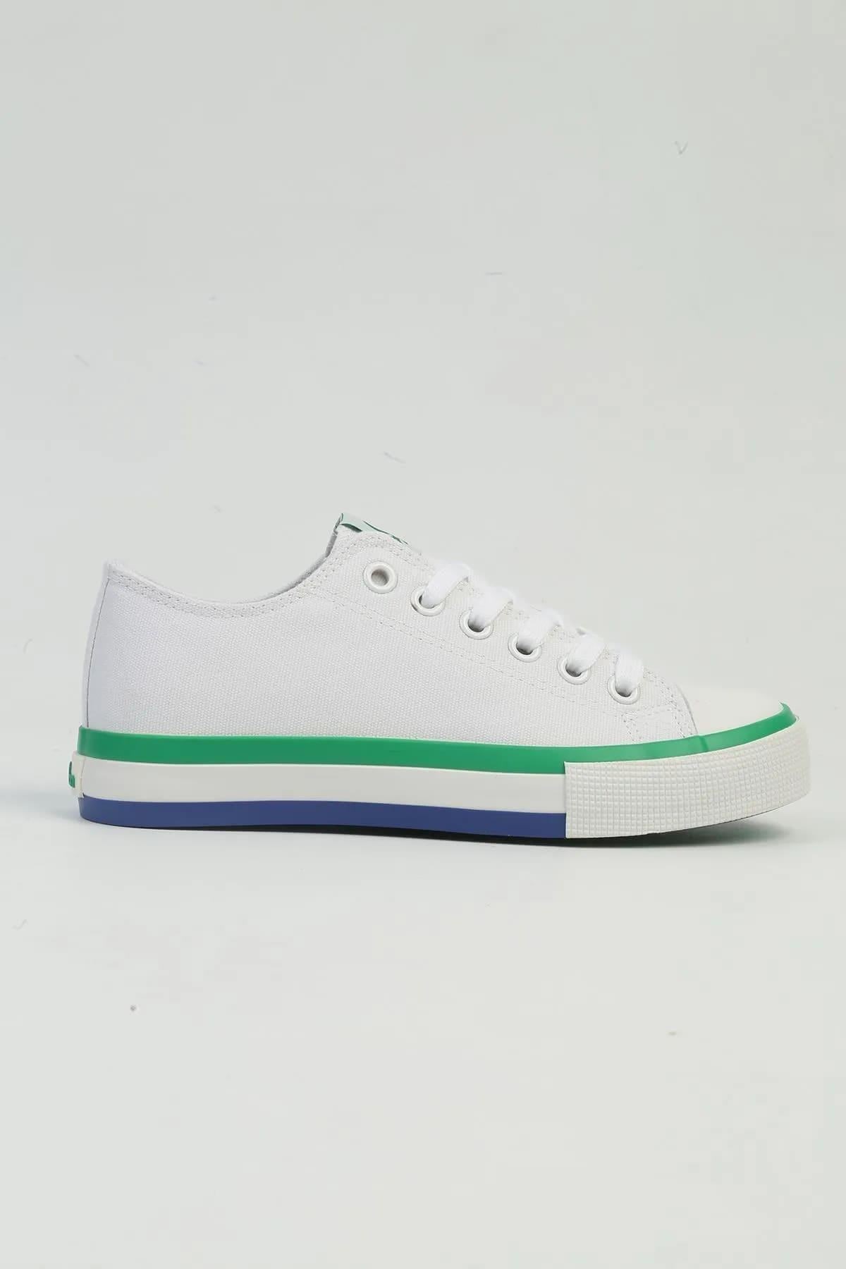 Benetton BNI-10031 İthal Beyaz Yeşil Kadın Keten Sneaker Spor Ayakkabı v1