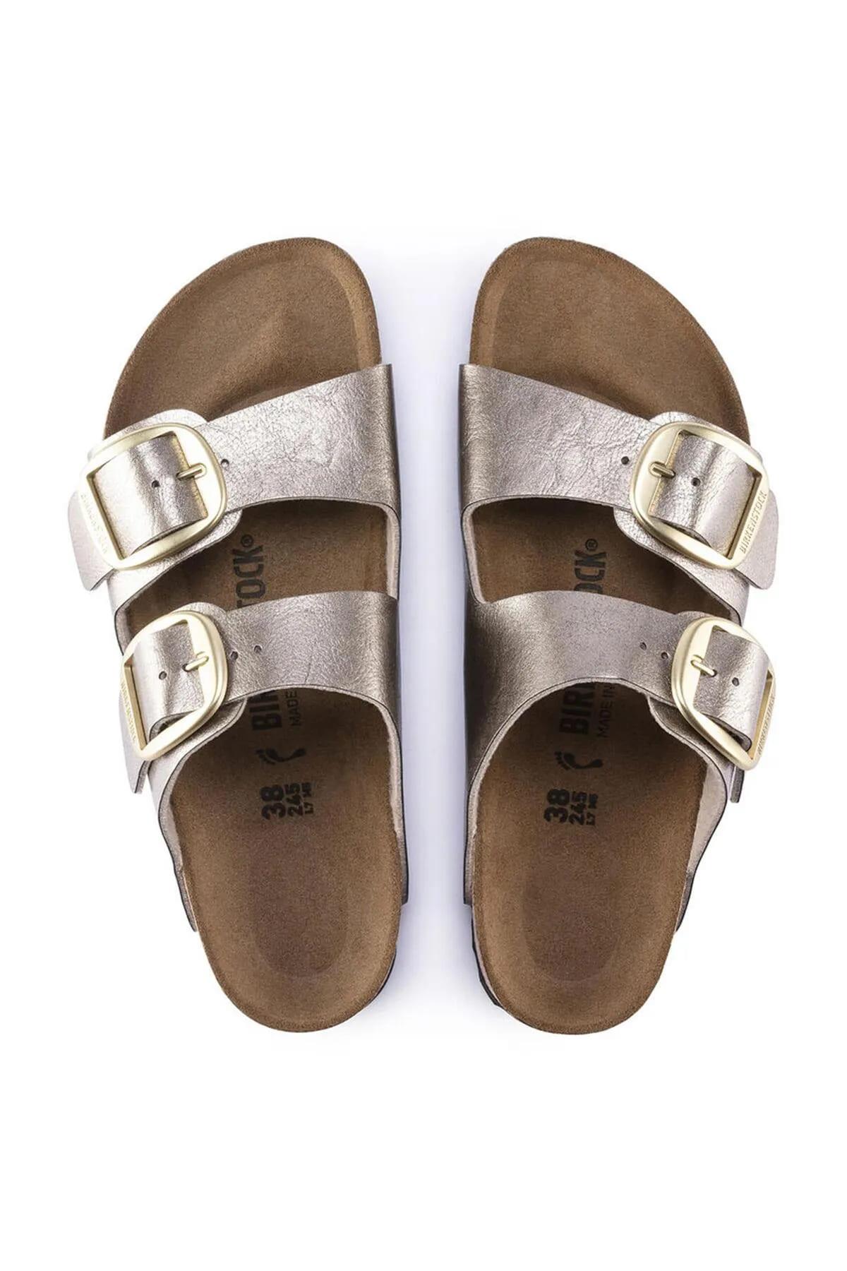 Birkenstock Arizona Big Buckle BF Graceful Taupe Çift Tokalı Kadın Terlik 1020882 v1-Y