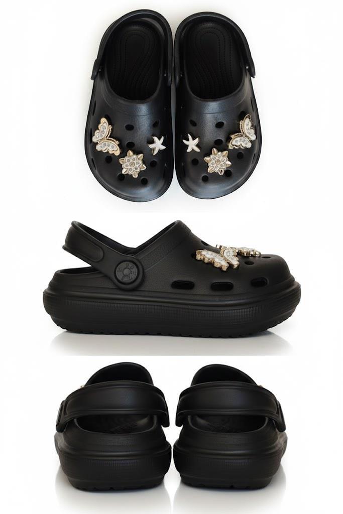 Cross Anatomik Taşlı Siyah Eva Plaj Deniz Günlük Çocuk Terlik 755