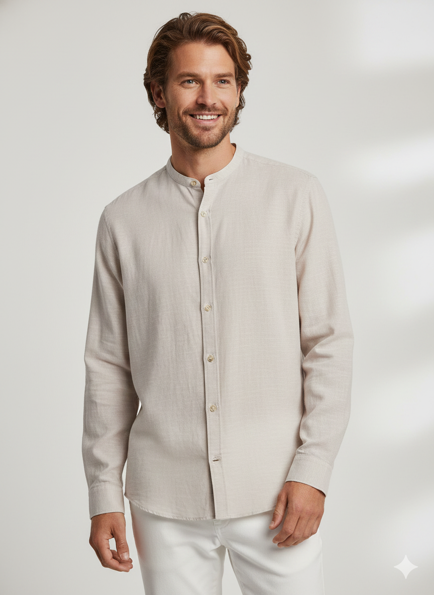 Jack & Jones JJESUMMER Band Erkek Keten Gömlek Bej 12269319