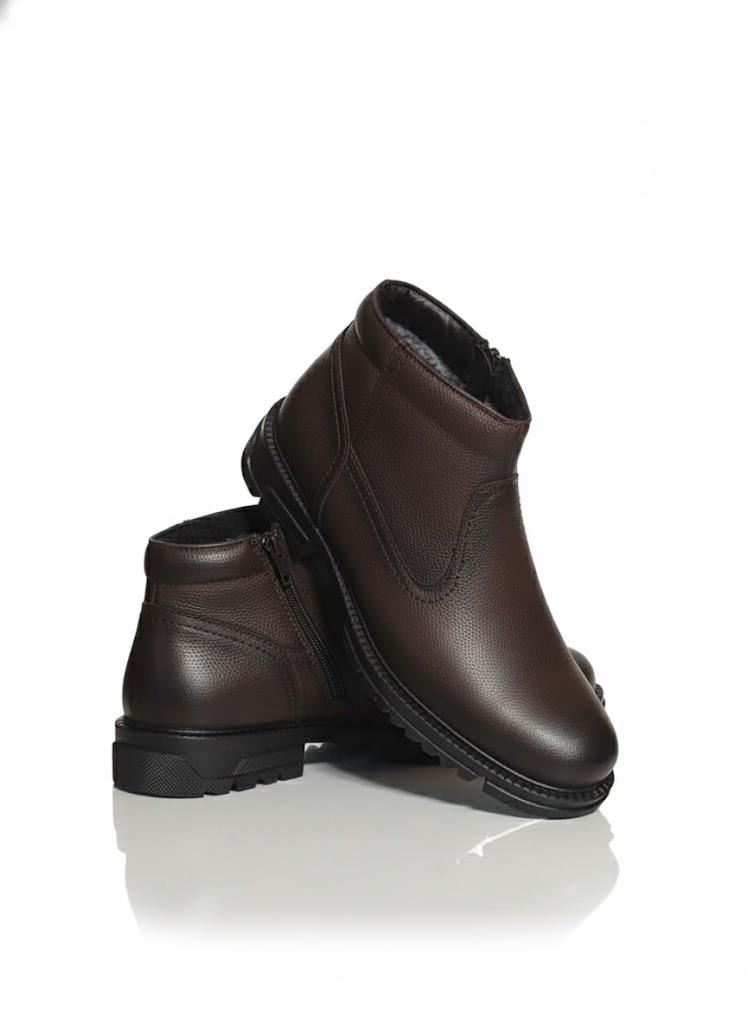 MAKRAS EXCLUSIVE Erkek Fermuarlı Kahve Hakiki Deri Günlük İçi Kürklü Bot