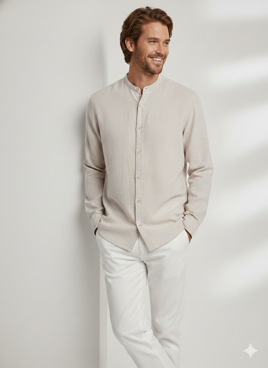 Jack & Jones JJESUMMER Band Erkek Keten Gömlek Bej 12269319