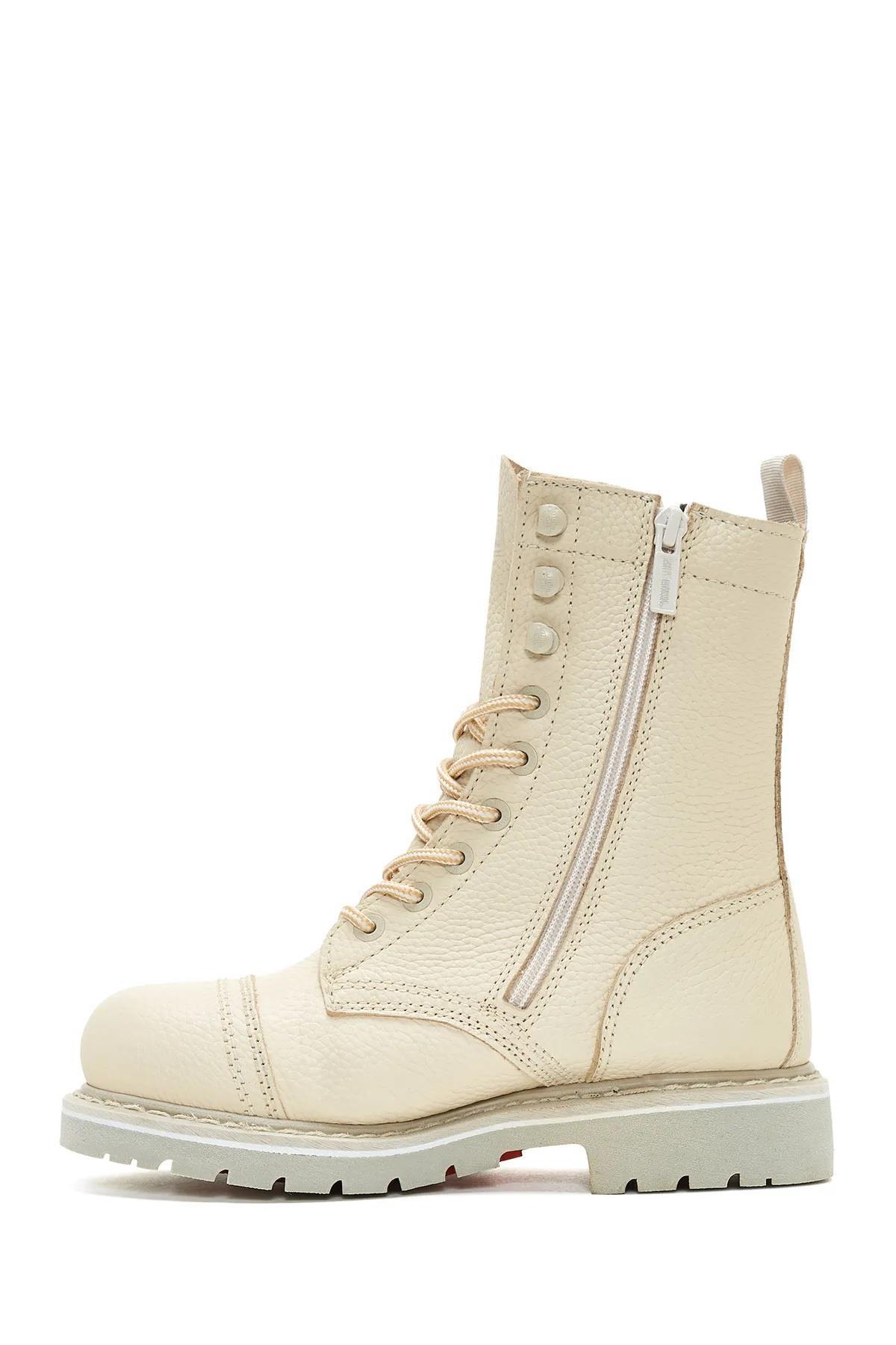 Harley Davidson Colmar Beige Baskılı Deri Kadın Bot Postal Ayakkabı