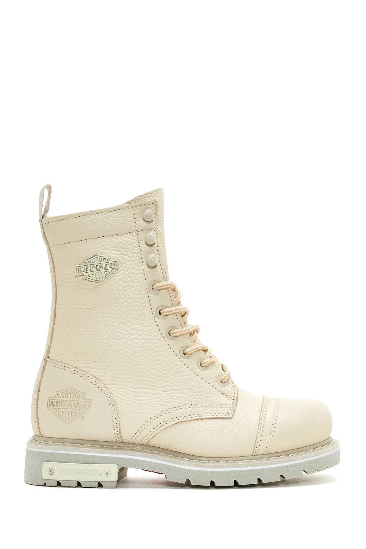 Harley Davidson Colmar Beige Baskılı Deri Kadın Bot Postal Ayakkabı
