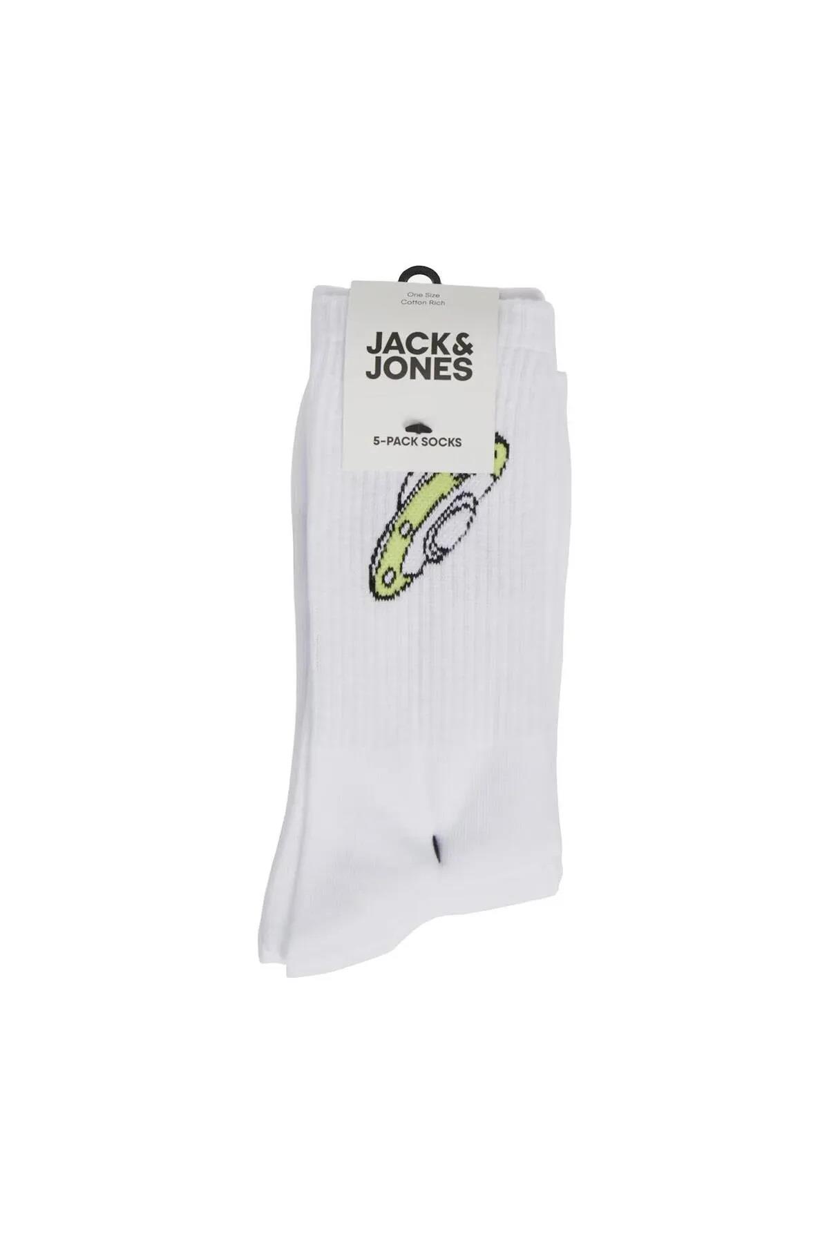 Jack & Jones Erkek 5 li Beyaz Pop Art Çorap 12240536