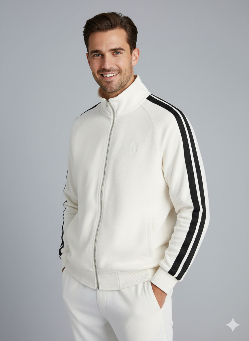 Jack & Jones JCOATHLETICO TOWEL Kırık Beyaz Erkek Fermuarlı Sweat Ceket 12286672