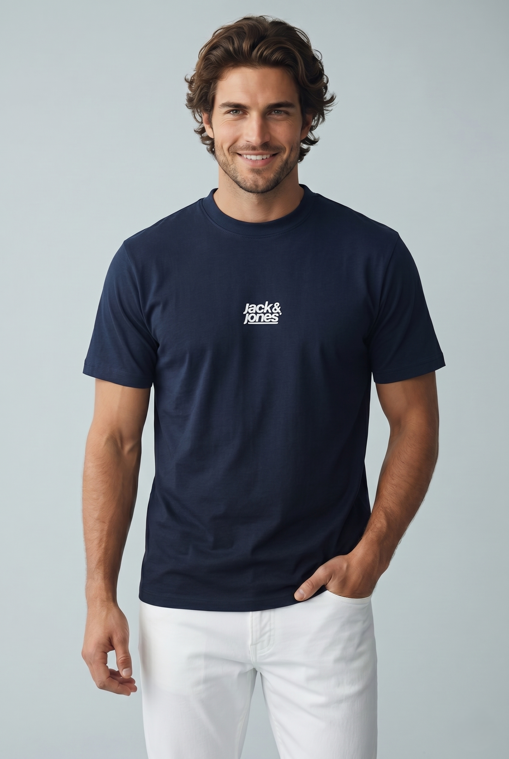 Jack & Jones Jcobreeze Ön Logolu Bisiklet Yaka Erkek Lacivert Tişört 12298989
