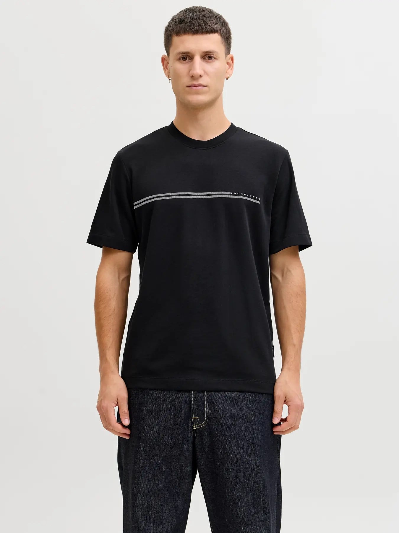 Jack & Jones JCOFUSION CHEST BRAND TEE SS CREW NOOS Logolu Erkek Siyah Tişört 12289936