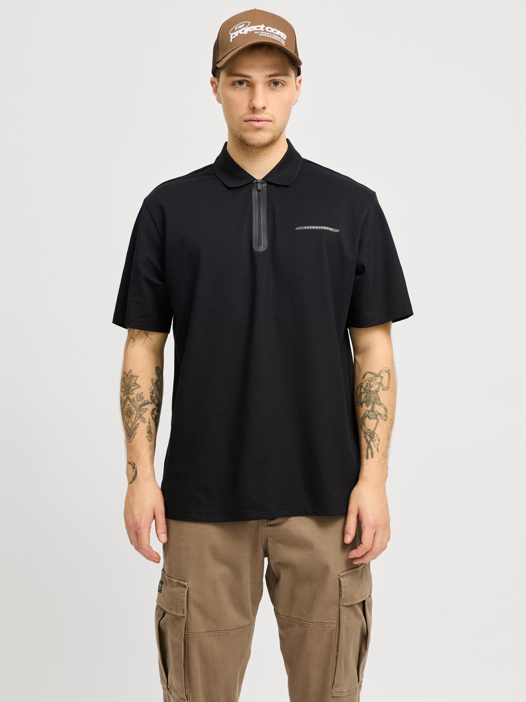 Jack & Jones JCOFUSION Pike Polo Yaka Black Erkek Tişört 12273127