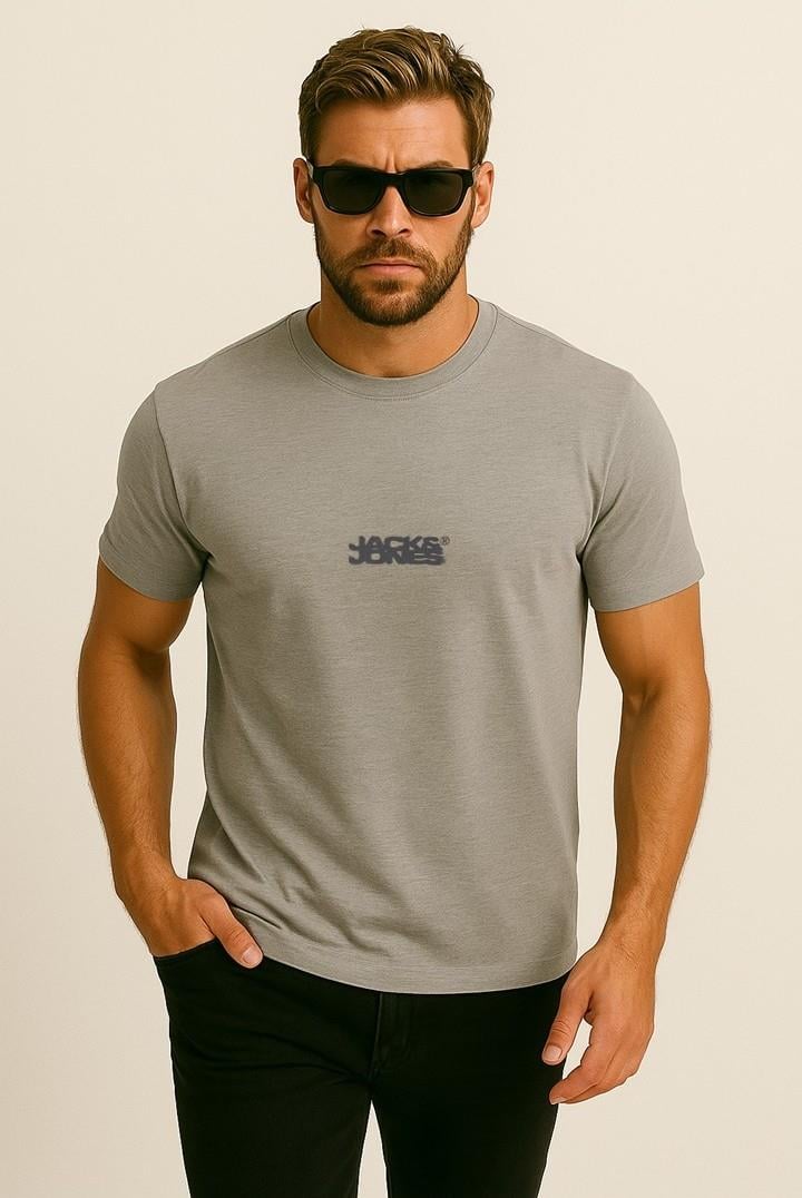 Jack & Jones JCOSAGO SLUB J&J Logolu Erkek Gri Tişört 12276524