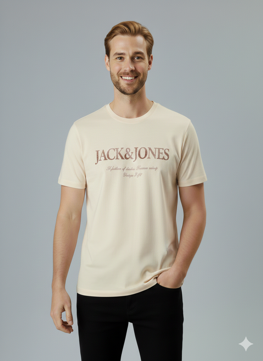 Jack & Jones JJDEVIN DAYTONA Logolu Erkek Krem Tişört 12290173