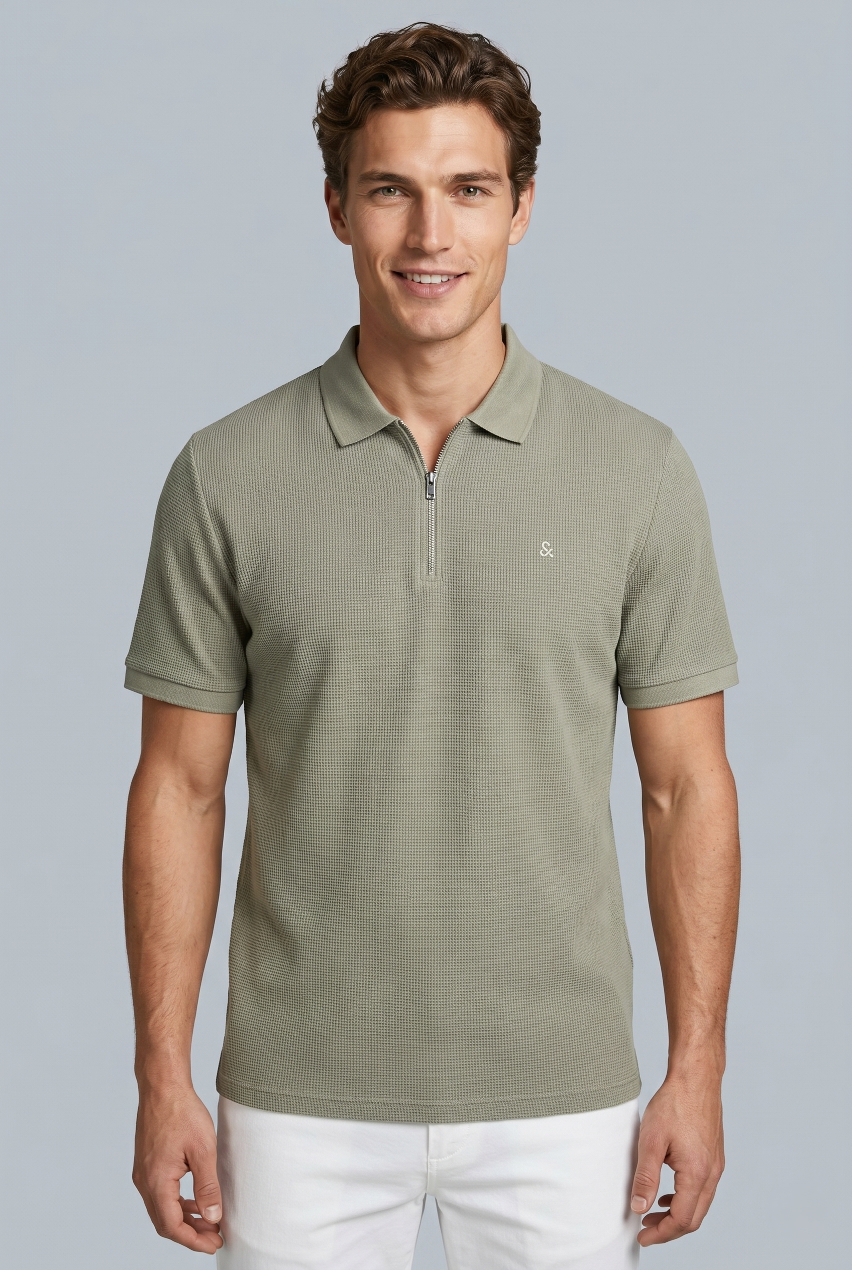 Jack & Jones Jjeaustin Fermuarlı Polo Yakalı Yeşil Tshirt 12279177