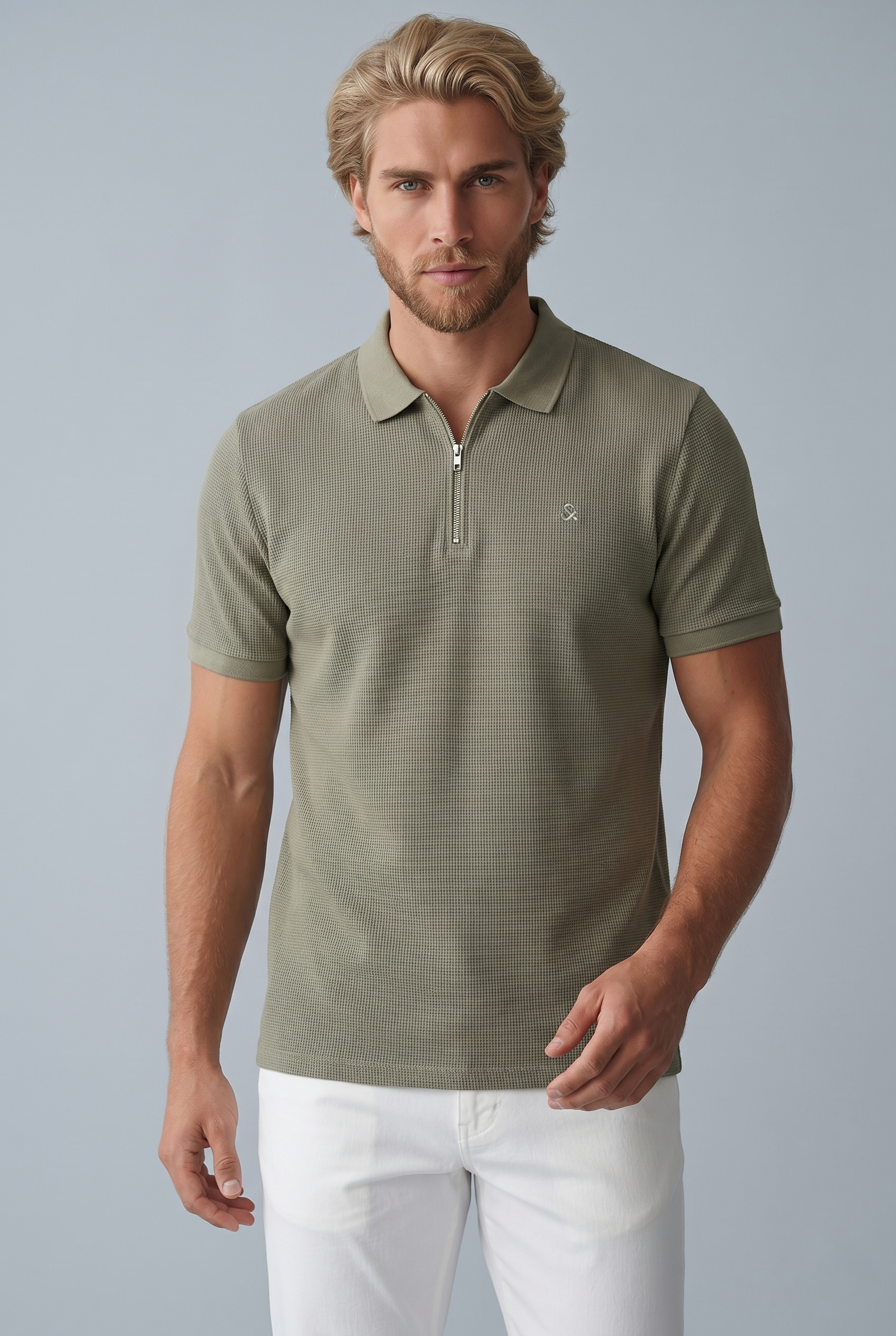 Jack & Jones Jjeaustin Fermuarlı Polo Yakalı Yeşil Tshirt 12279177