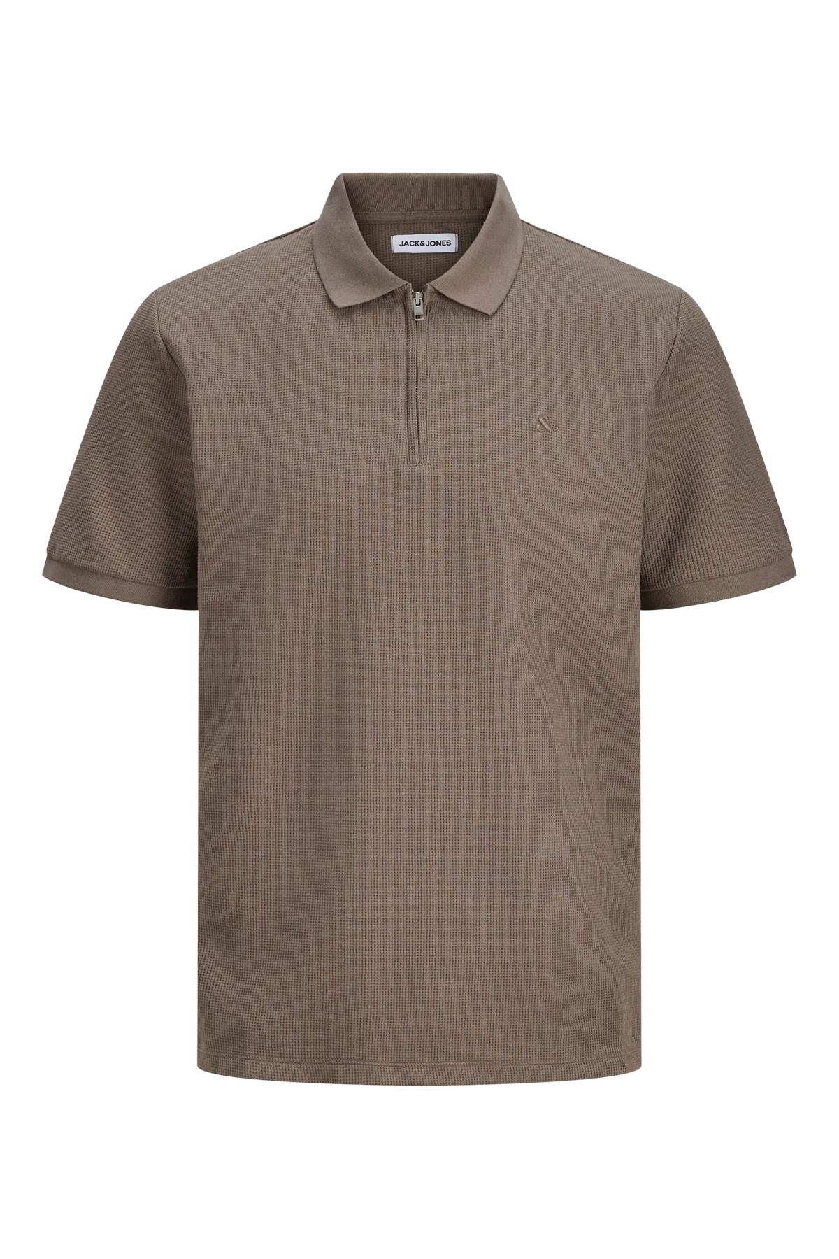 Jack & Jones Jjeaustin Fermuarlı Polo Yakalı Kahverengi Tshirt 12279177