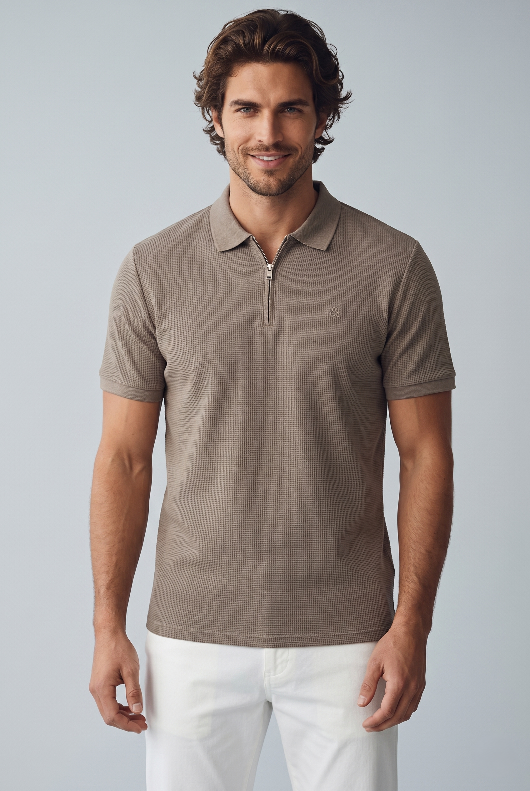 Jack & Jones Jjeaustin Fermuarlı Polo Yakalı Kahverengi Tshirt 12279177