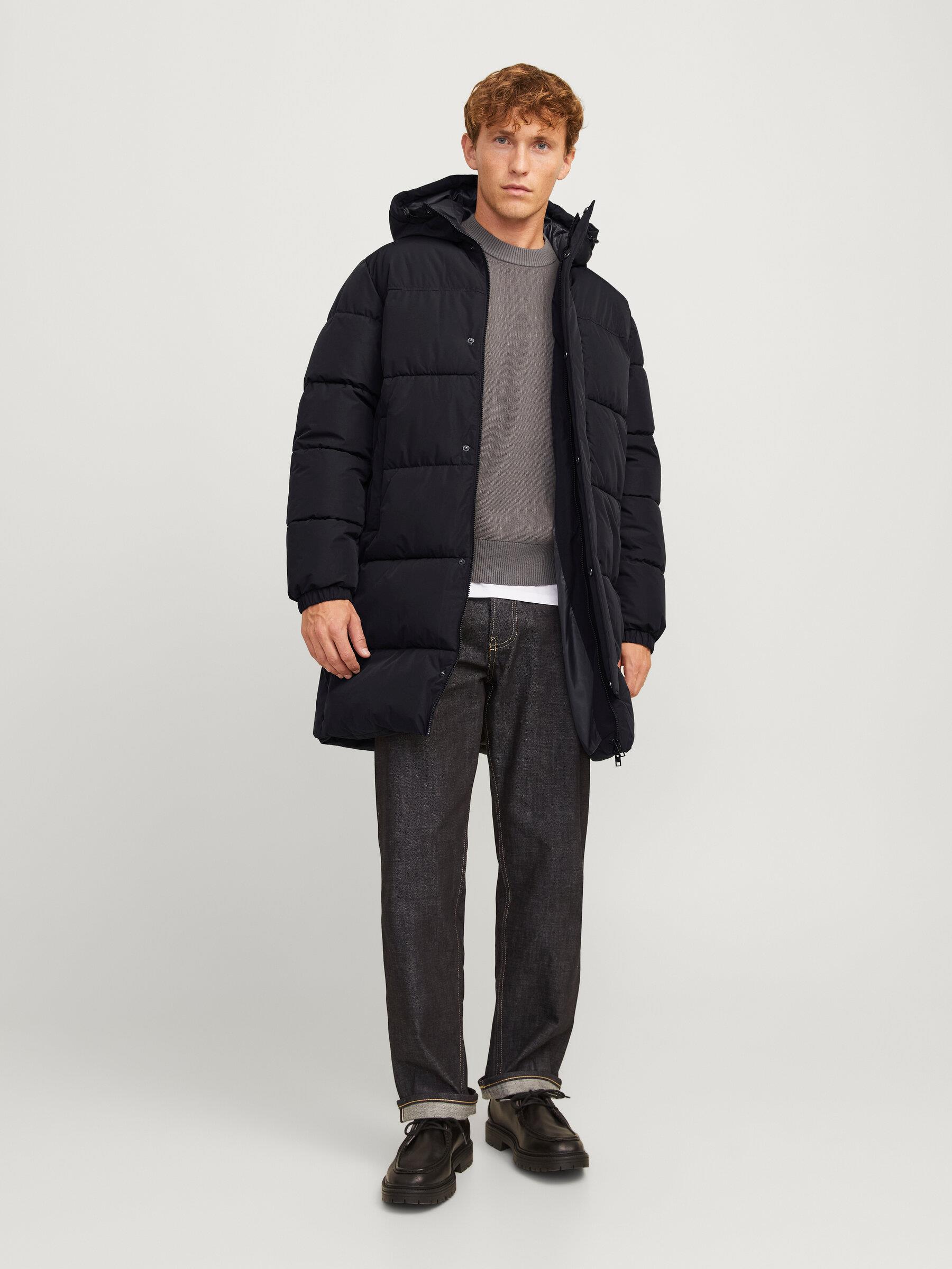 Jack & Jones JJEBRADLEY LONG Kapşonlu Erkek Uzun Parka Kaban Siyah 12256980