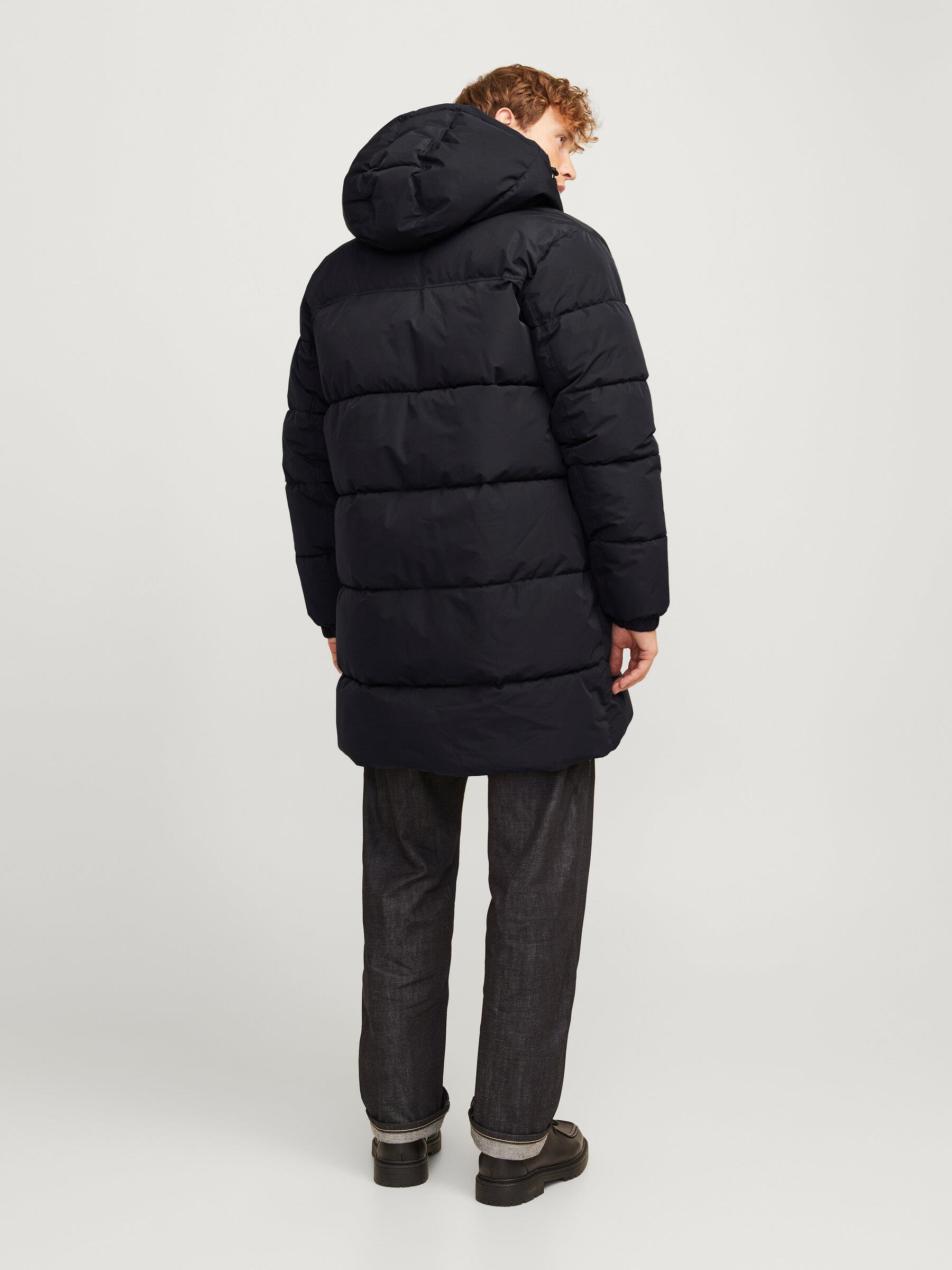 Jack & Jones JJEBRADLEY LONG Kapşonlu Erkek Uzun Parka Kaban Siyah 12256980