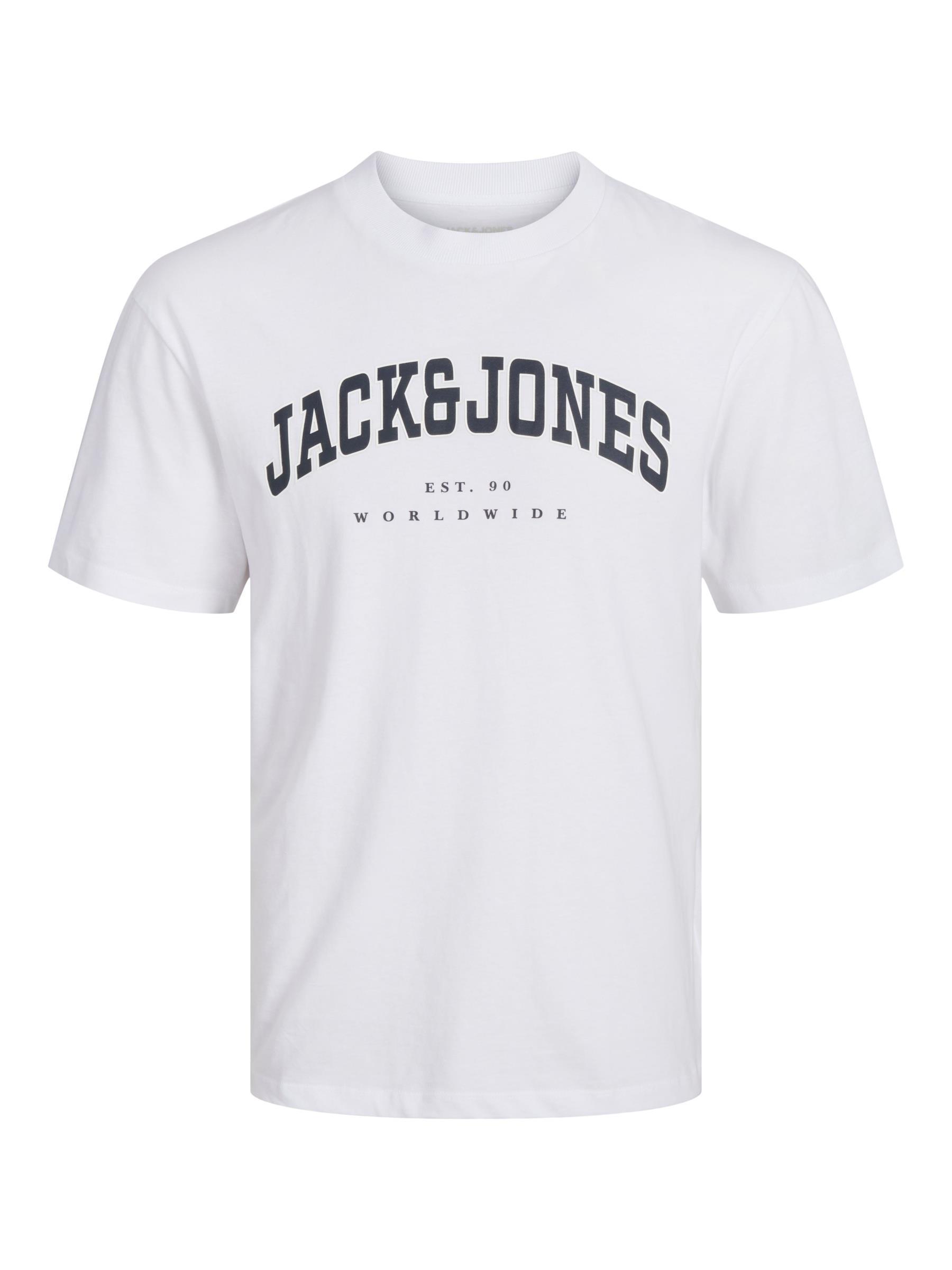 Jack & Jones JJECALEB VARSITY 0 Yaka White Erkek Tişört 12257579