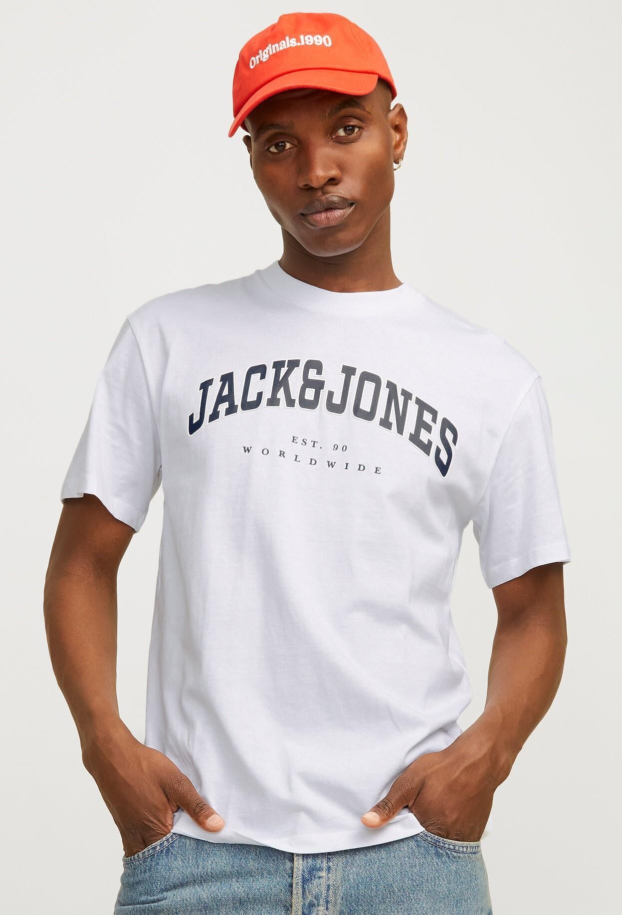 Jack & Jones JJECALEB VARSITY 0 Yaka White Erkek Tişört 12257579