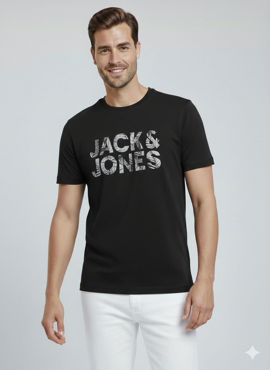 Jack & Jones JJEJEFF Logolu Erkek Siyah Tişört 12288536