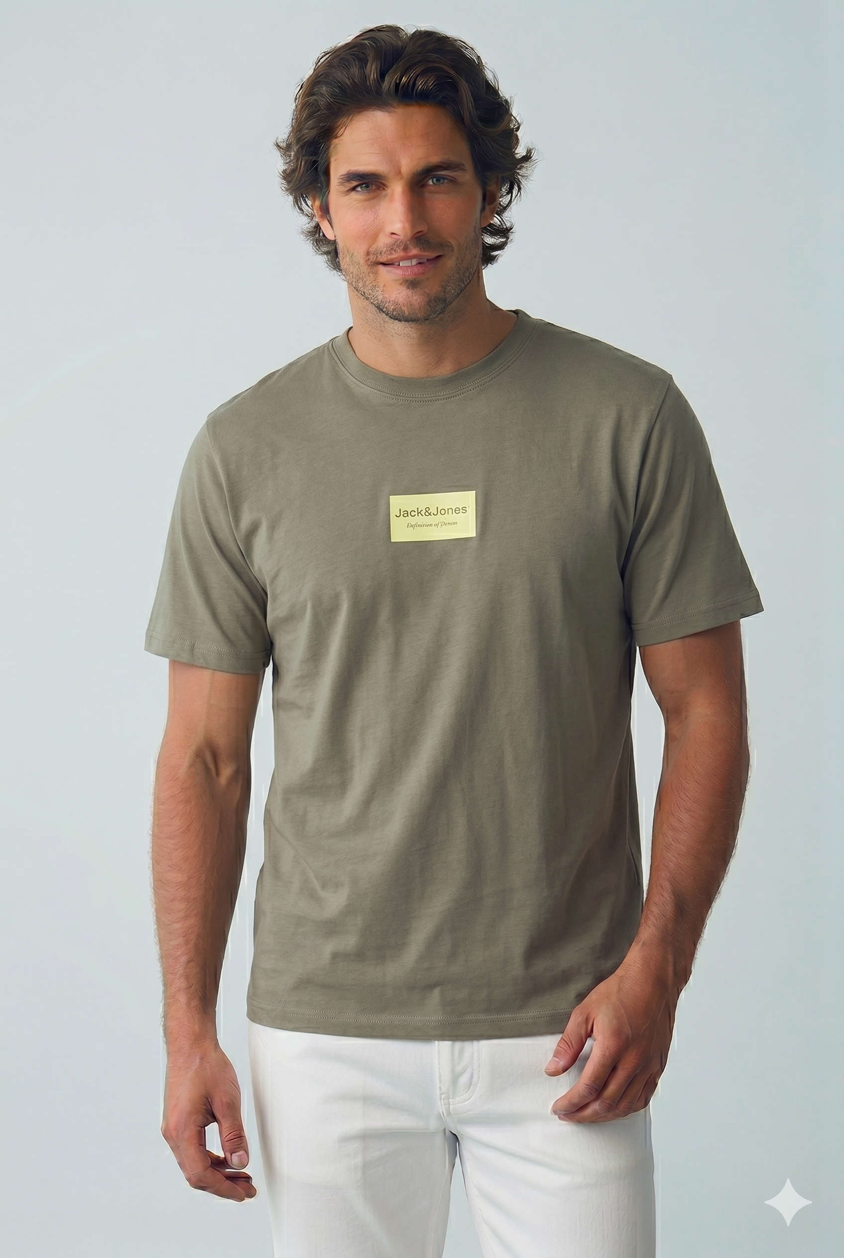Jack & Jones JJFRANK TEE SS CREW NECK Logolu Erkek Vetiver Tişört 12288092