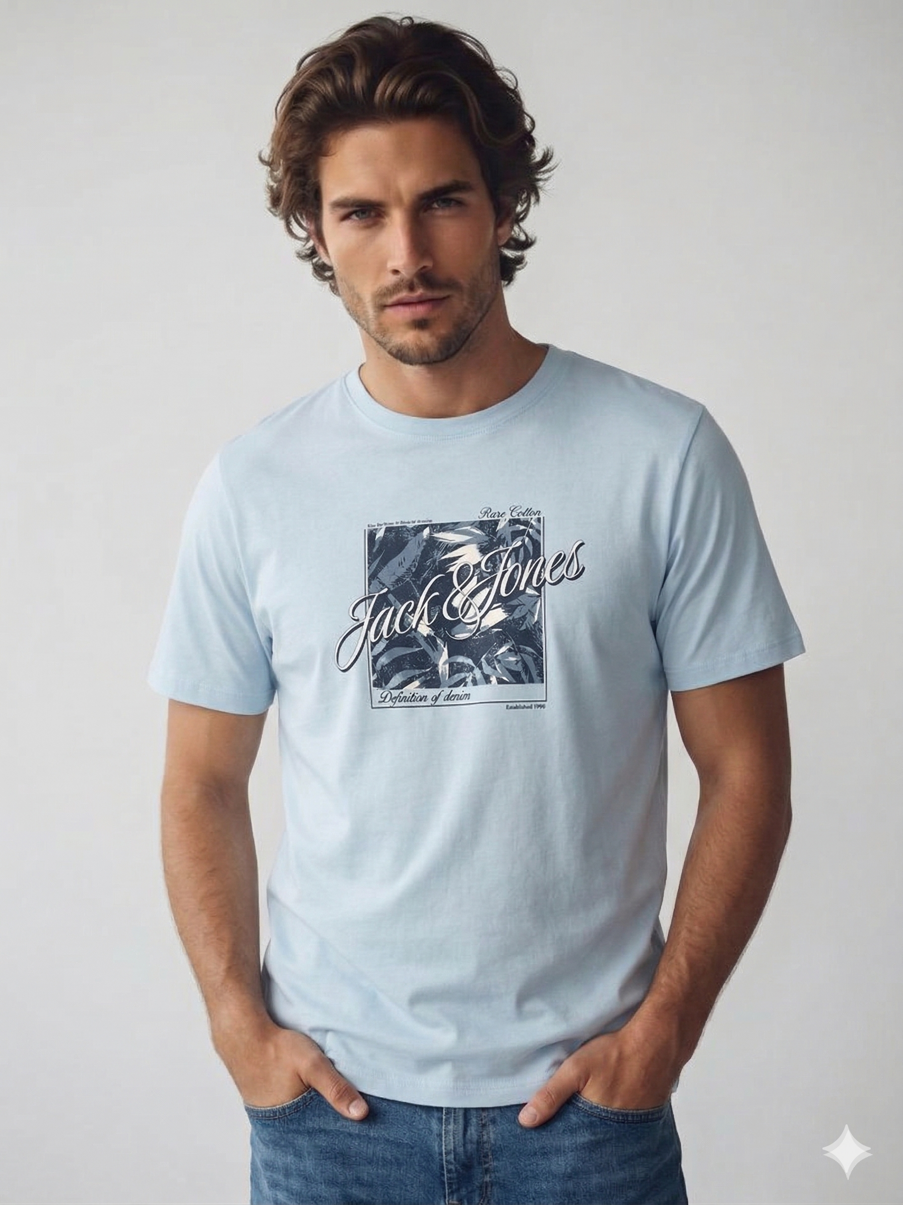 Jack & Jones JJHONOLULU SHAPE TEE SS CREW NECK LN Logolu Erkek Gök Mavisi Tişört 12288088