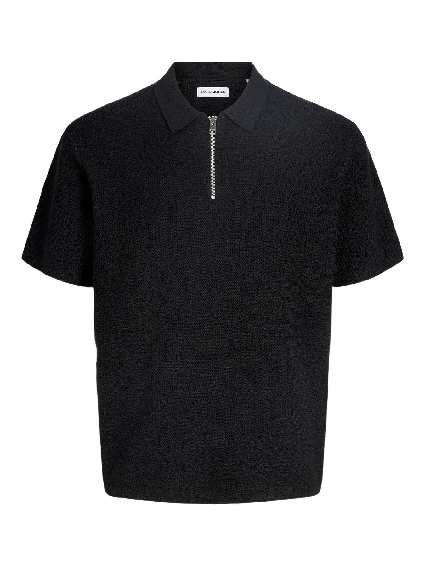 Jack & Jones JJMAX KNIT ZIP POLO SS Logolu Erkek Siyah Tişört 12288544