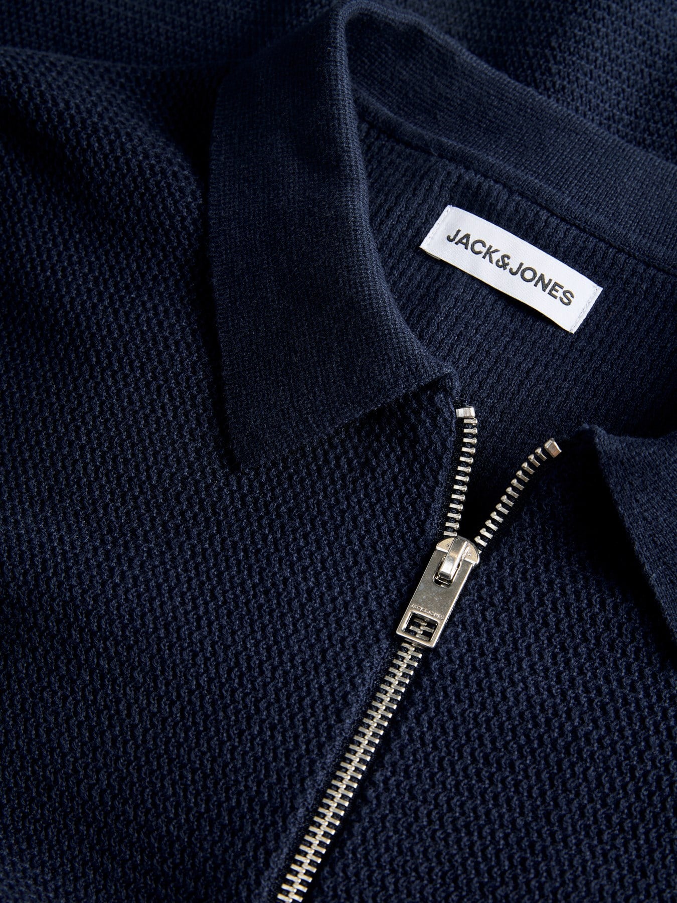 Jack & Jones JJMAX KNIT ZIP POLO SS Logolu Erkek Navy Blazer Tişört 12288544