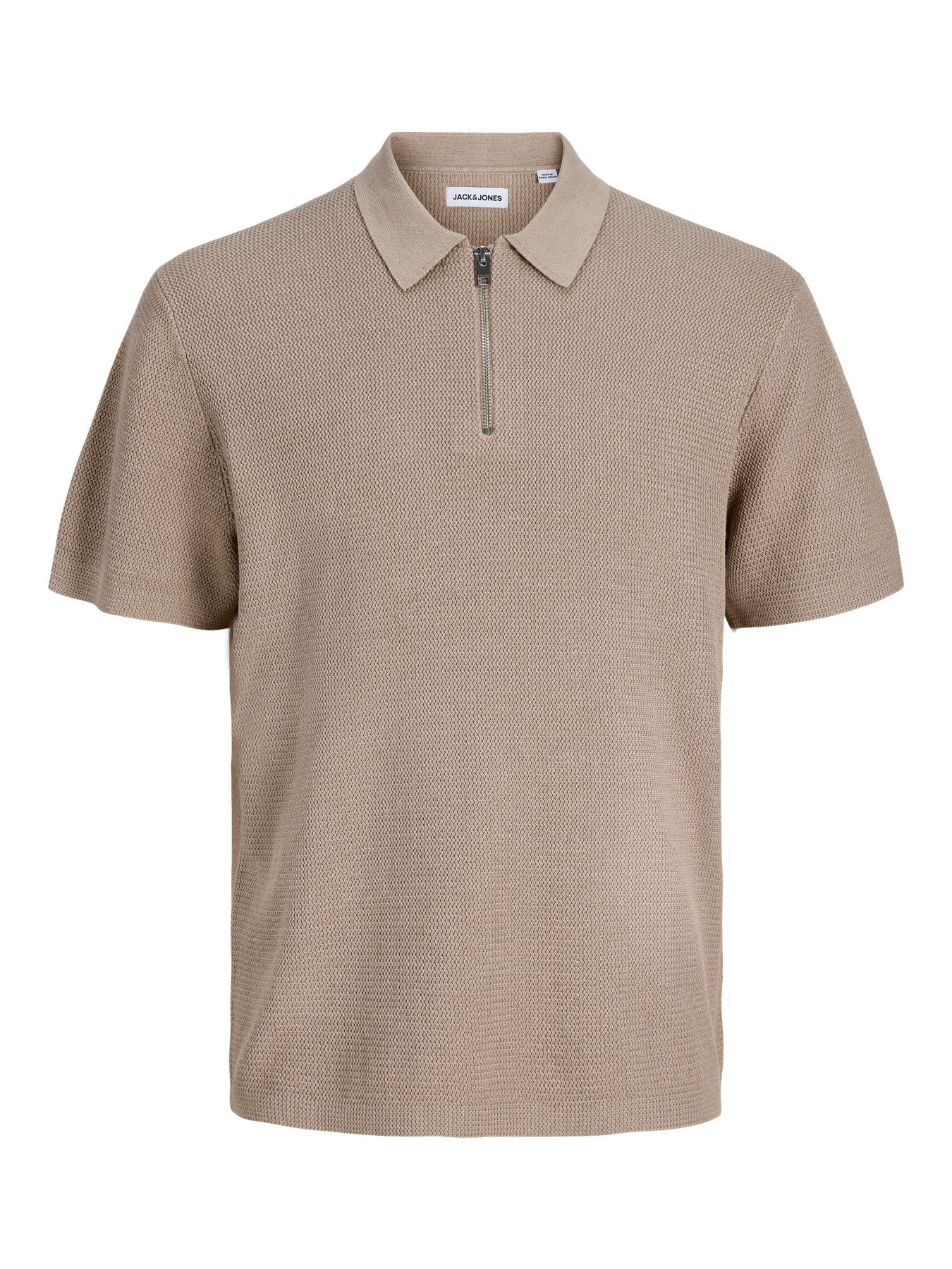 Jack & Jones JJMAX KNIT ZIP POLO SS Logolu Erkek String/Bej-Krem Tişört 12288544
