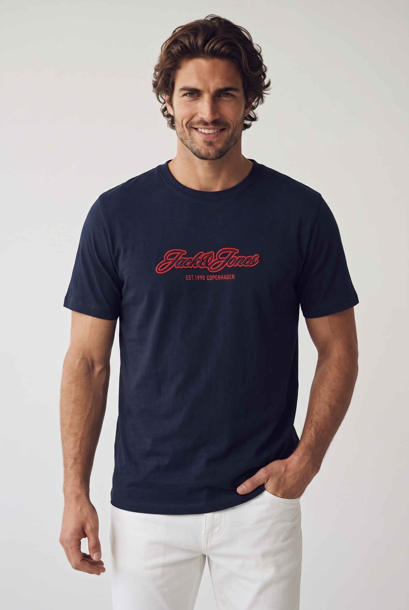 Jack & Jones Jorcatskills Logo Baskılı Erkek Koyu Lacivert Tişört 12297893-Sky Captain