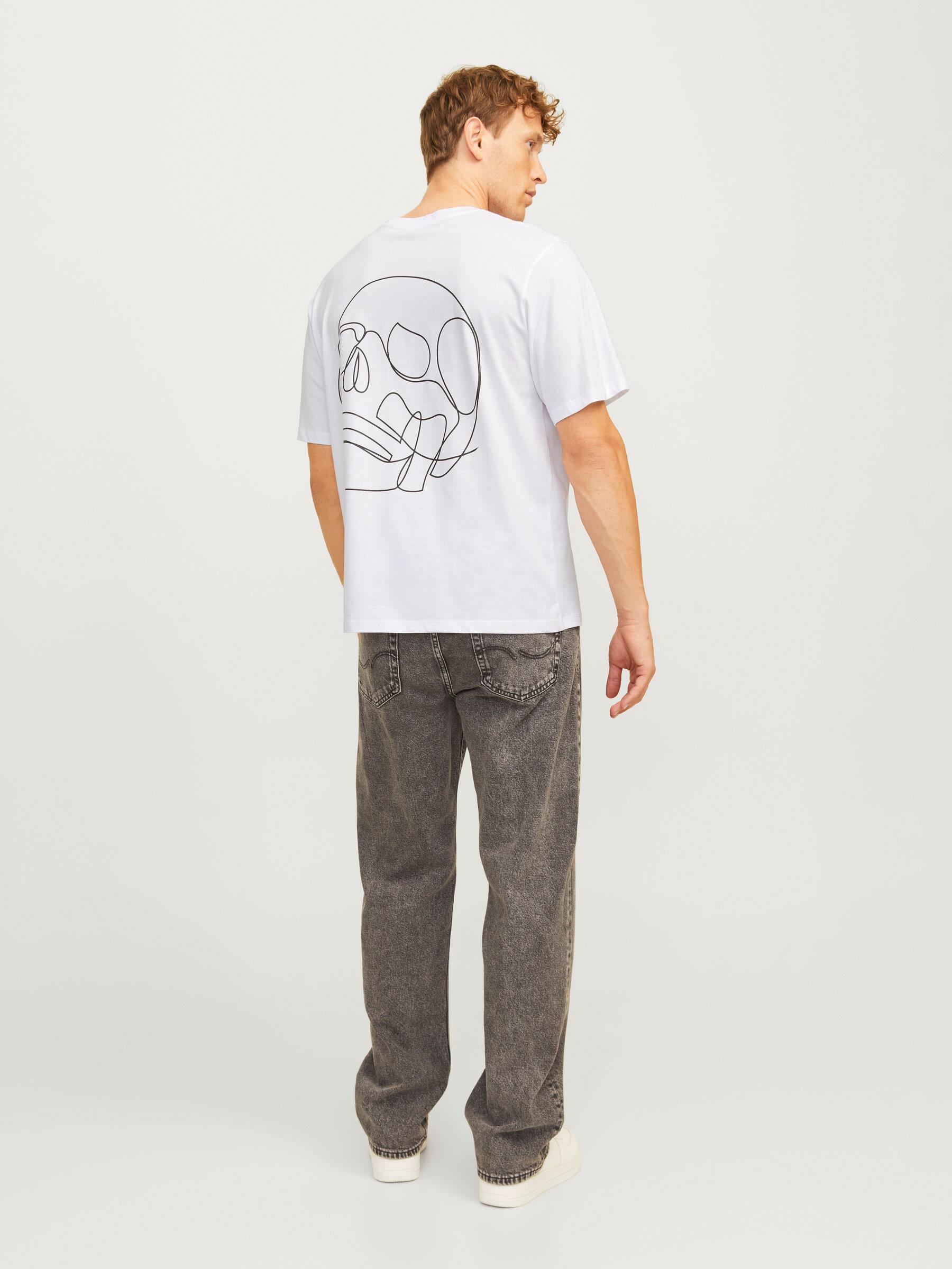 Jack & Jones JORLAMIN Skull Logo Sırt Baskılı White Erkek Tişört 12272692