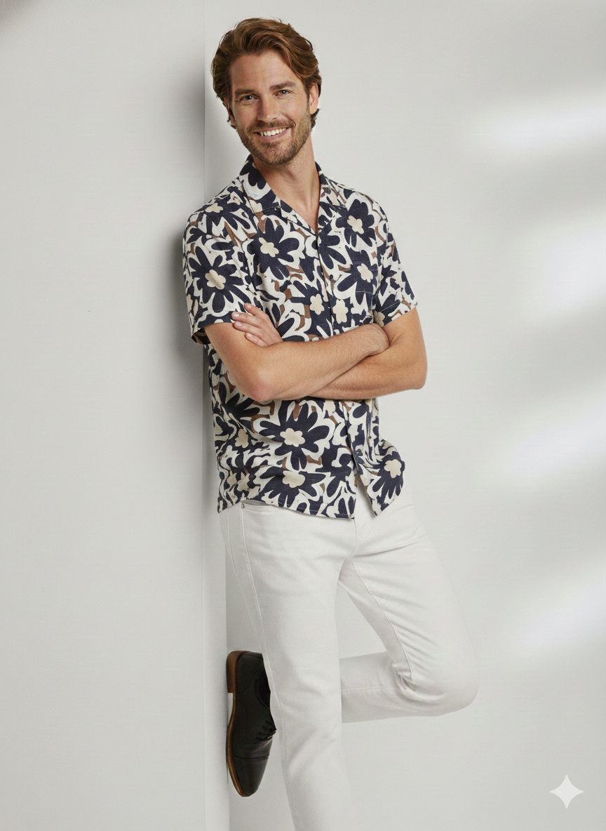 Jack & Jones LUKE FLOWER Erkek Hawaii Gömlek Sky Captain 12271597