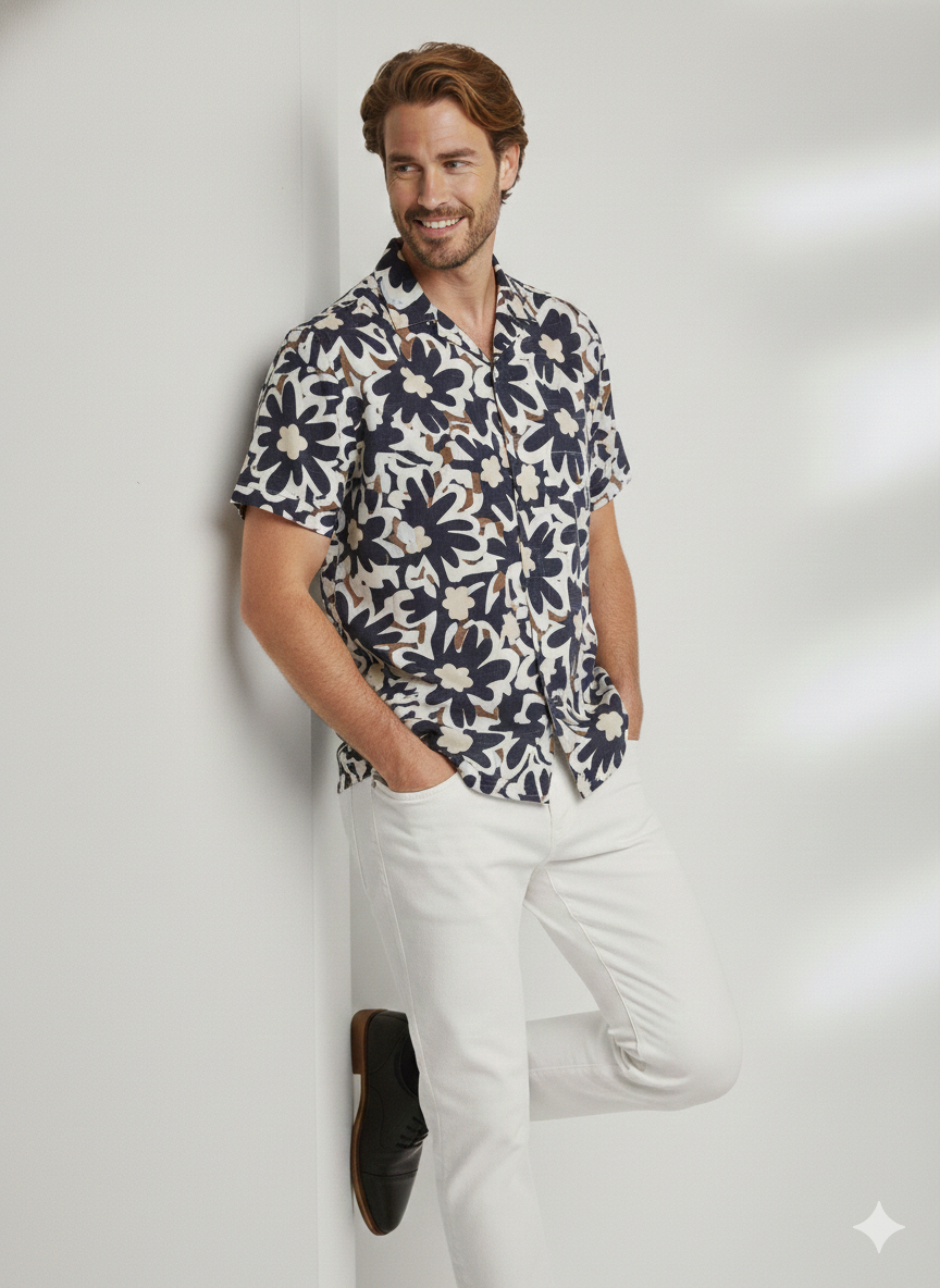 Jack & Jones LUKE FLOWER Erkek Hawaii Gömlek Sky Captain 12271597