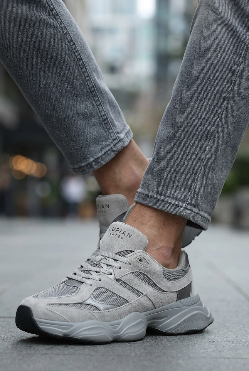 Lufian Mark Gri Hakiki Deri Erkek Sneaker Ayakkabı 112230240