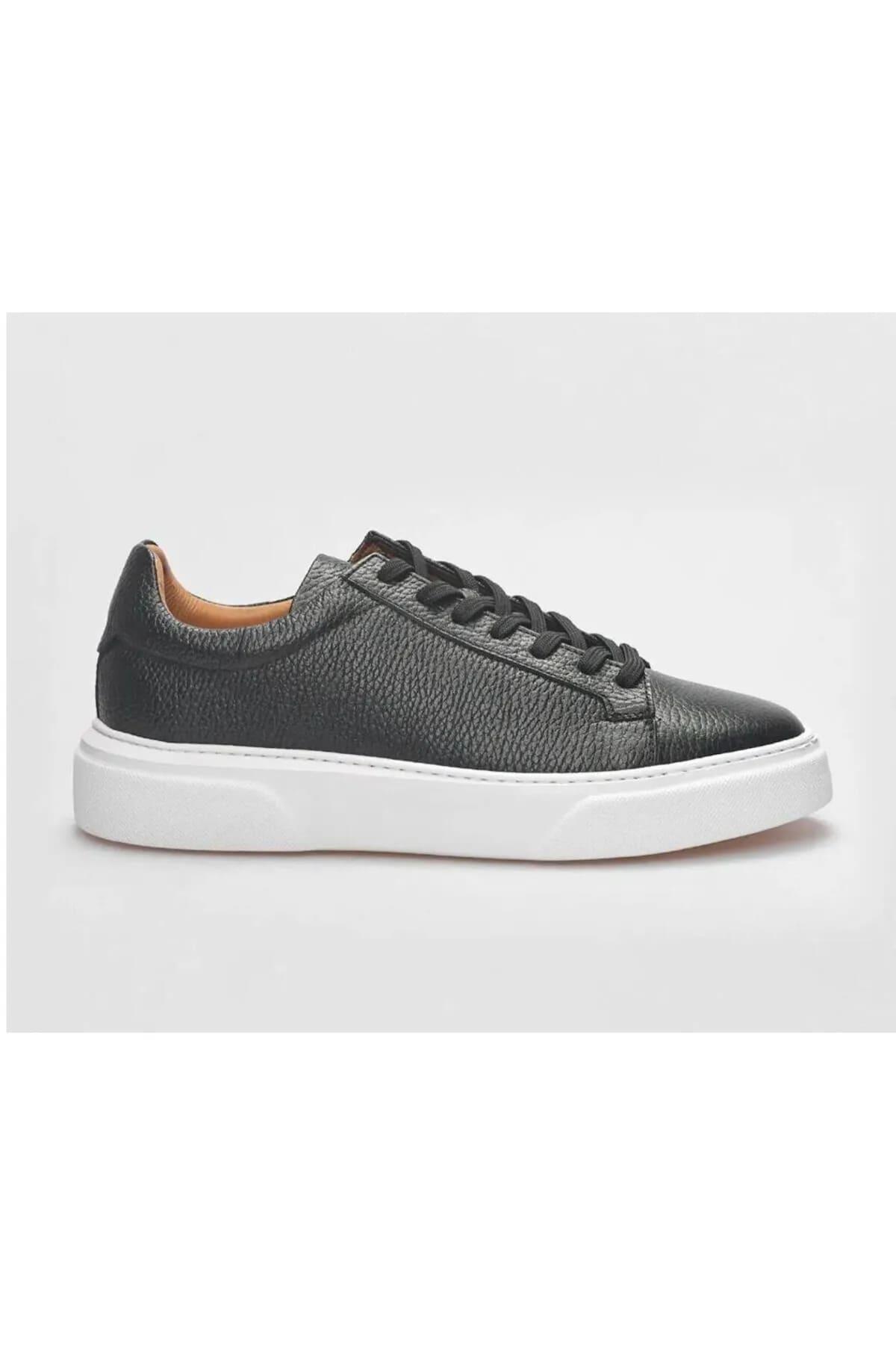 MAKRAS EXCLUSIVE Tommy 777 Siyah Beyaz Hakiki Deri Erkek Sneaker Ayakkabı