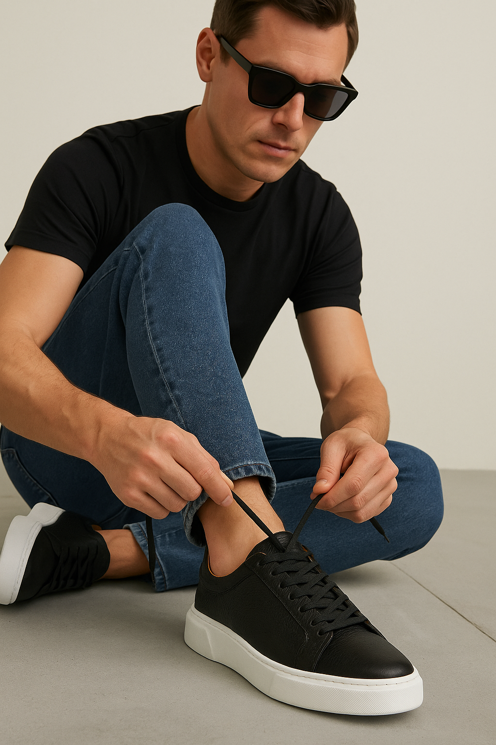 MAKRAS EXCLUSIVE Tommy 777 Siyah Beyaz Hakiki Deri Erkek Sneaker Ayakkabı