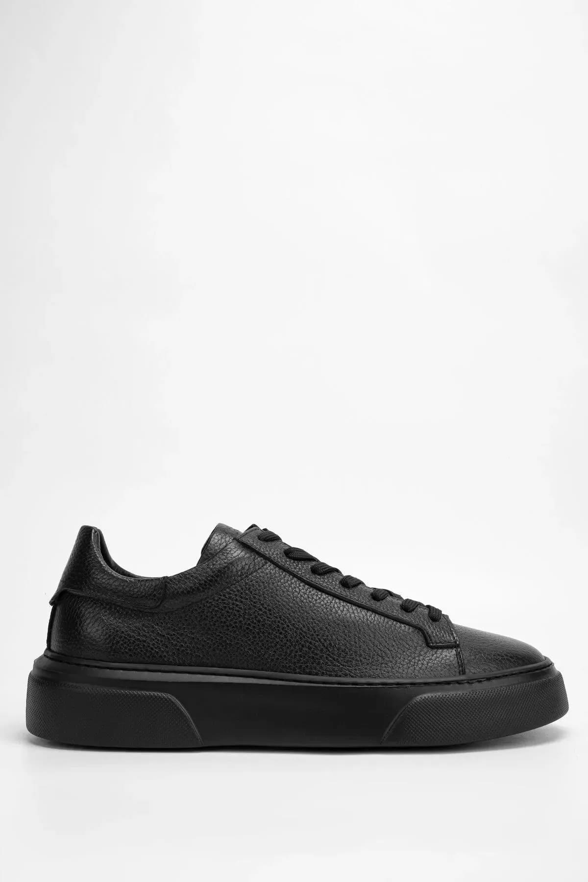 MAKRAS EXCLUSIVE Tommy 777 Siyah Siyah Hakiki Deri Erkek Sneaker Ayakkabı