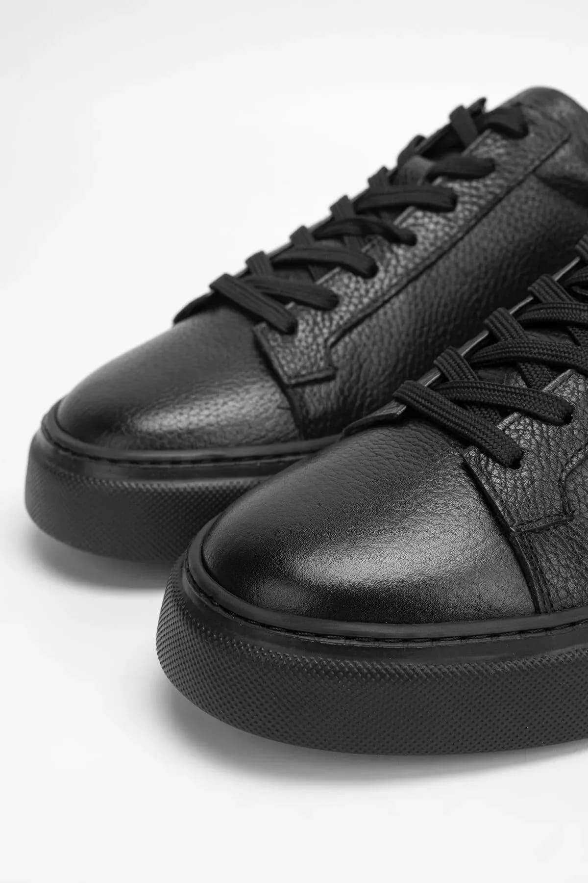 MAKRAS EXCLUSIVE Tommy 777 Siyah Siyah Hakiki Deri Erkek Sneaker Ayakkabı