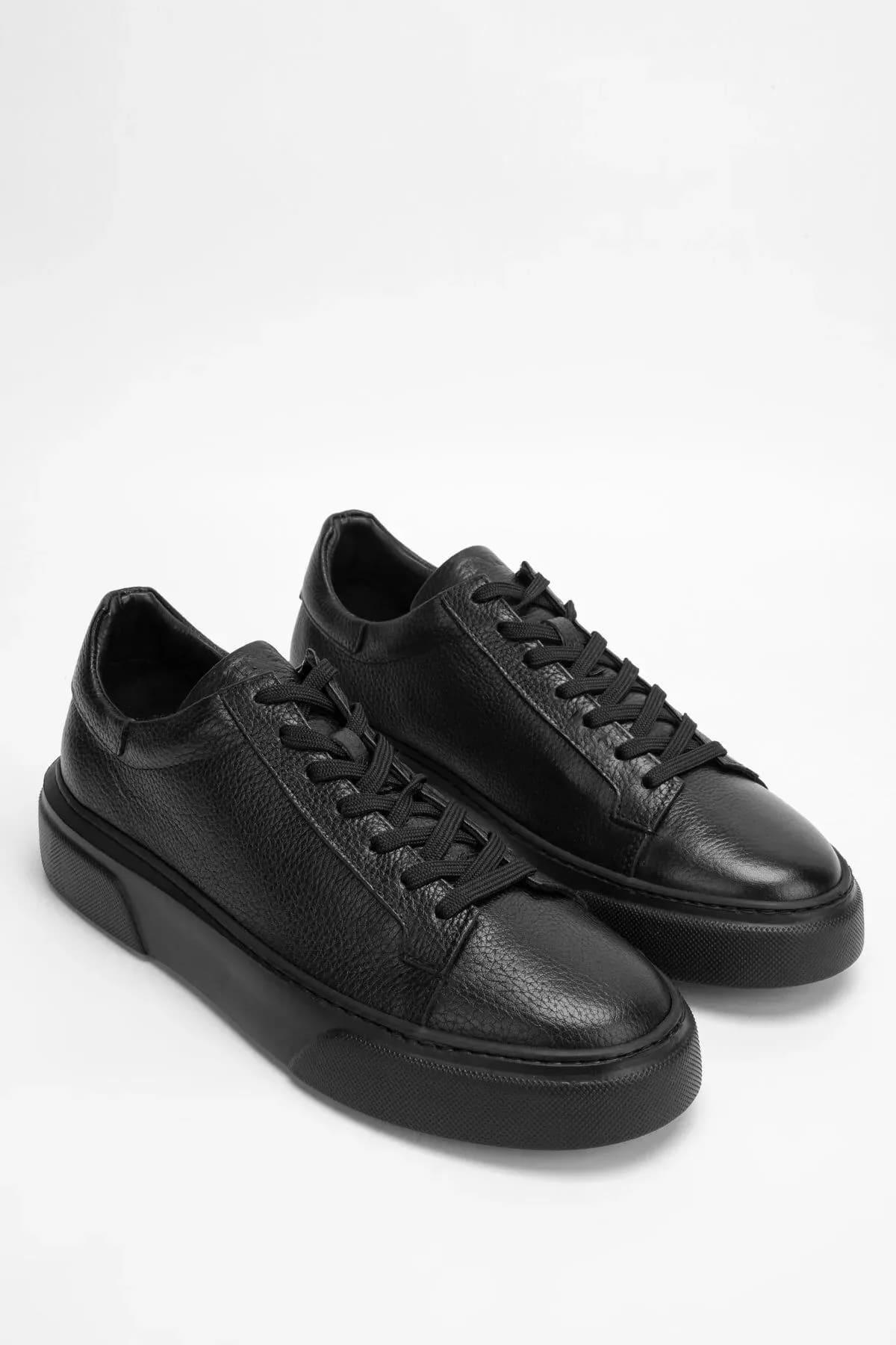 MAKRAS EXCLUSIVE Tommy 777 Siyah Siyah Hakiki Deri Erkek Sneaker Ayakkabı