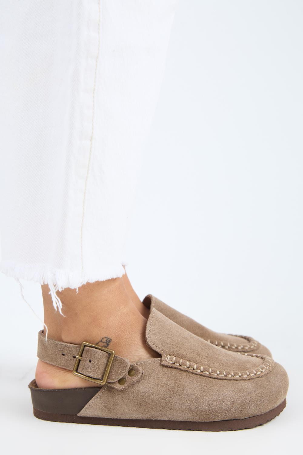 Manijero Alba MNR.010.01 Kadın Vizon Günlük Hakiki Deri Sandalet Terlik