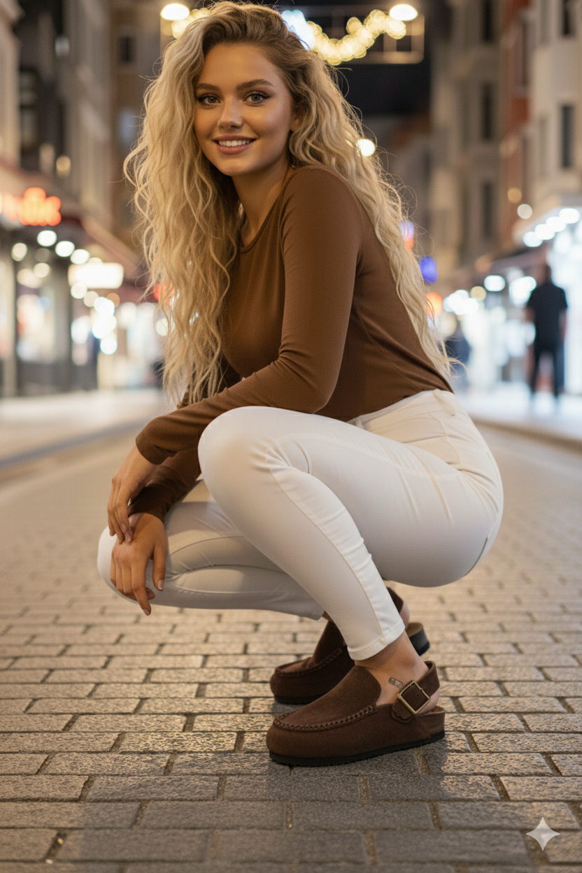 Manijero Alba Premium MNR.010.04 Kadın Koyu Kahve Günlük Hakiki Deri Sandalet Terlik