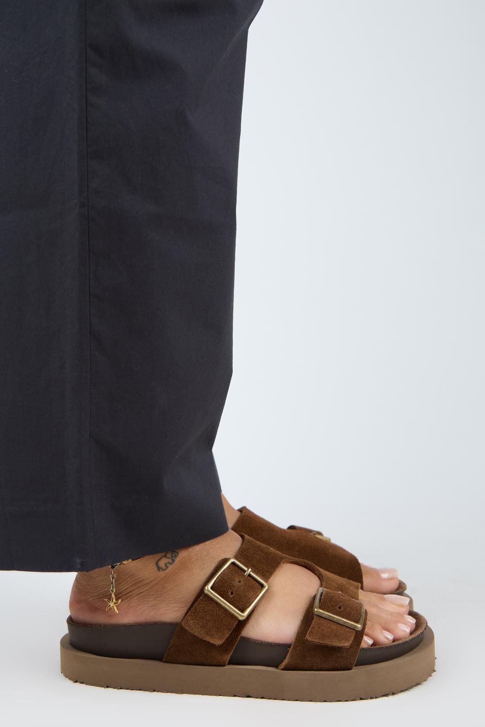 Manijero Jimena MNR.012.02 Kadın Taba Kalın Taban Günlük Hakiki Deri Terlik