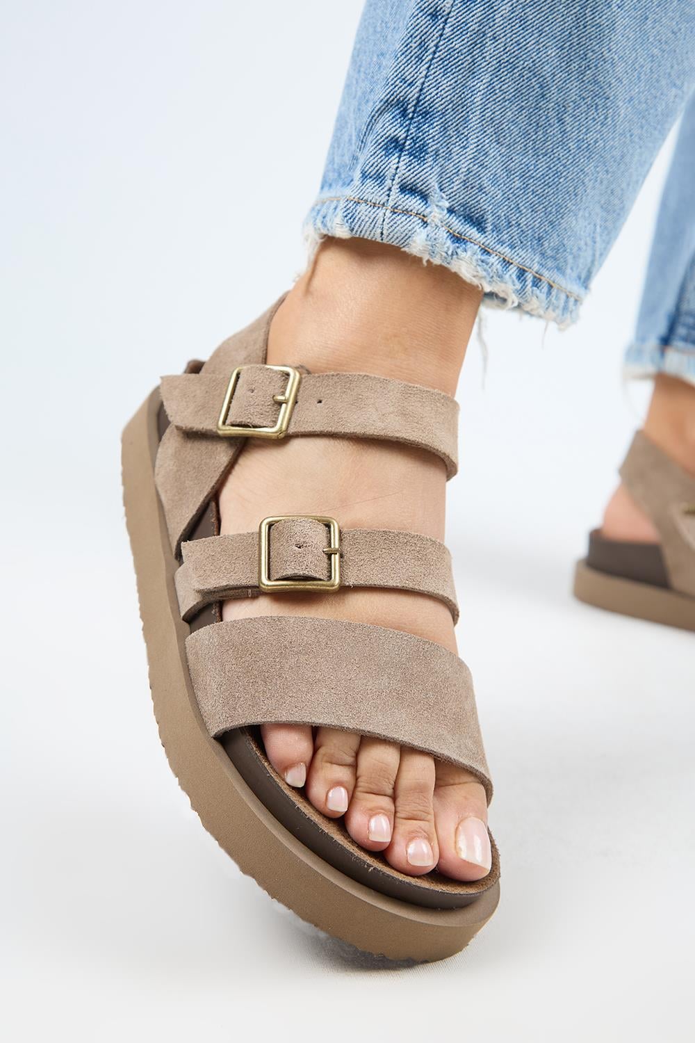 Manijero Sara MNR.013.01 Kadın Vizon Günlük Hakiki Deri Sandalet Terlik