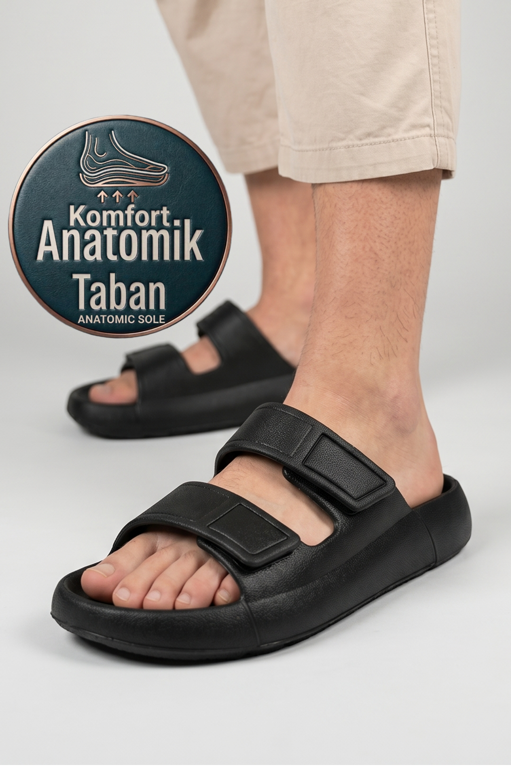 Oregon Shoes FeelUp Comfort Eva Erkek Deniz Günlük Cırtlı Terlik Siyah