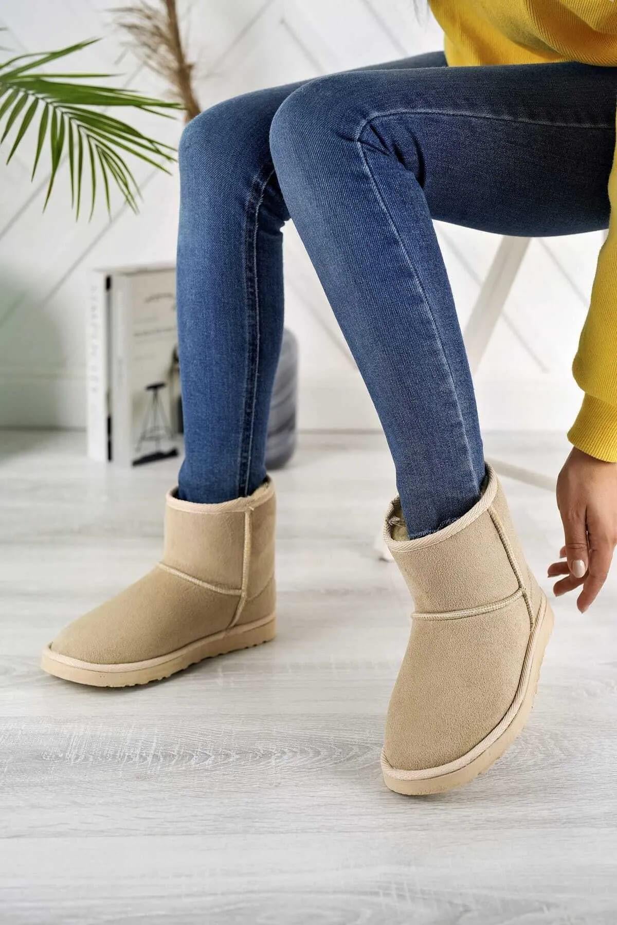 Pierre Cardin Kadın İçi Peluş Süet Bej Günlük Bot 52127