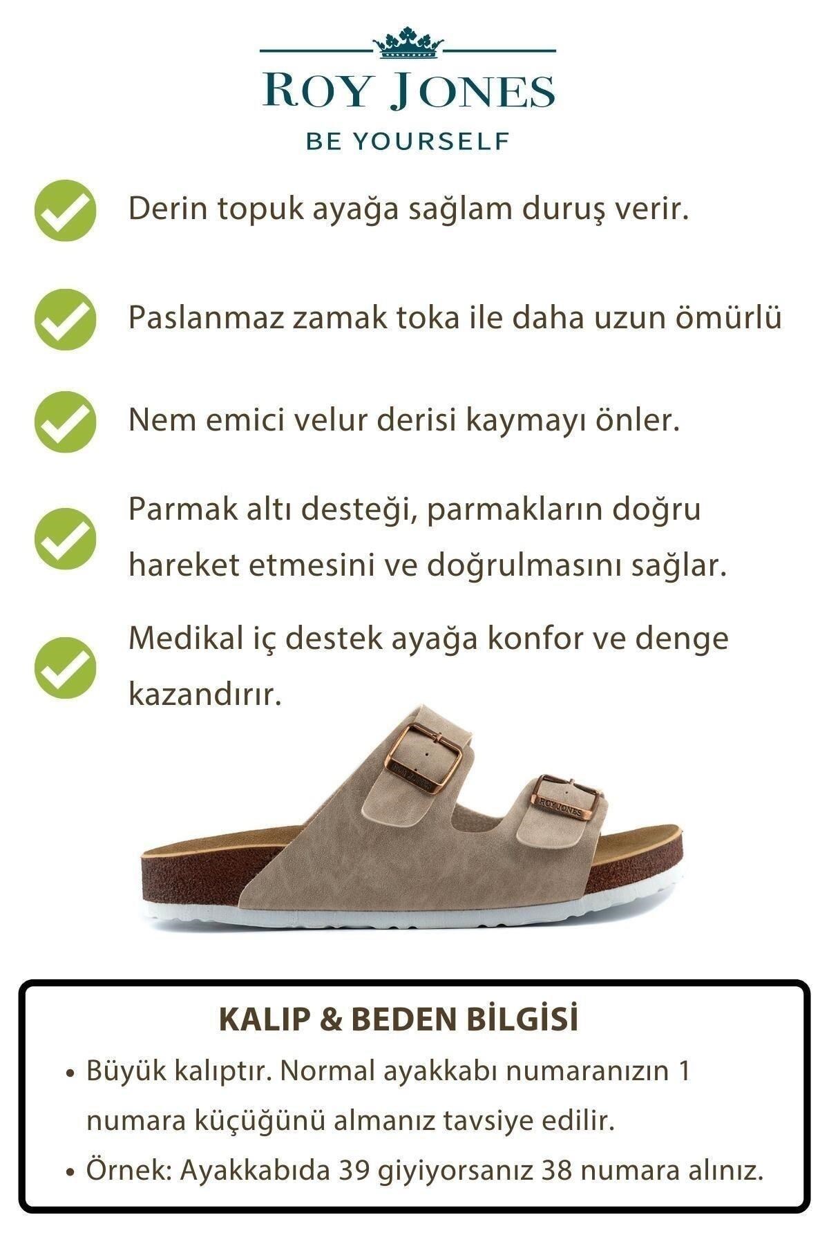 Roy Jones 7001 Unisex Bej Çift Toka Günlük Terlik
