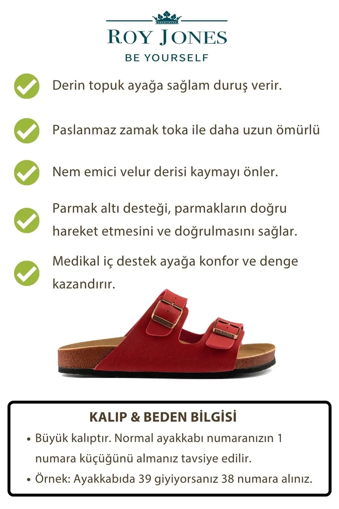 Roy Jones 7001 Unisex Kırmızı Çift Toka Günlük Terlik