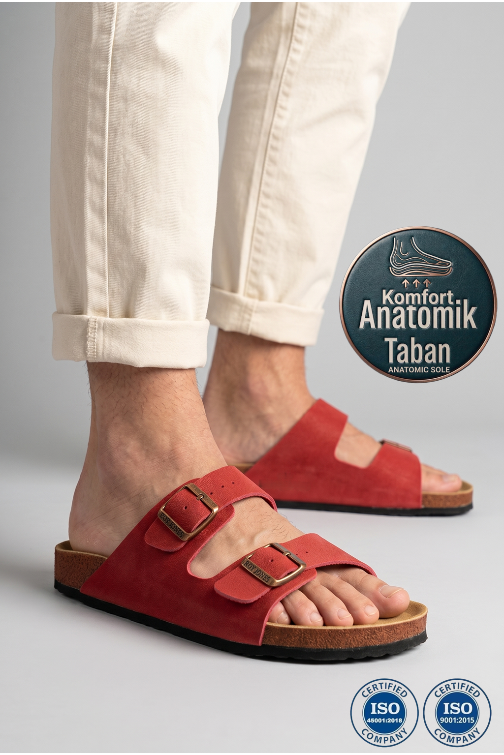 Roy Jones 7001 Unisex Kırmızı Çift Toka Günlük Terlik
